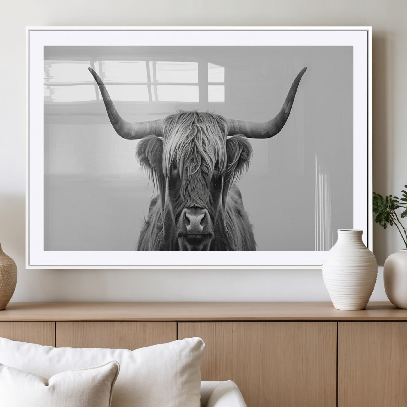 -Farmhouse Longhorn Wall Art Canvas Print, Longhorn Texas Wall Art Canvas Print