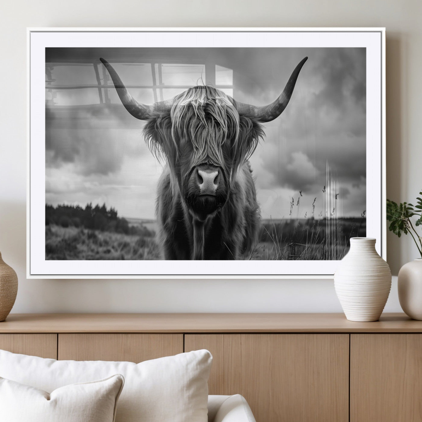17924-MGC-FP-36x24_White-Scottish Cow Wall Art Canvas Print | Longhorn Wall Art | Bighorn Animal Wall Art