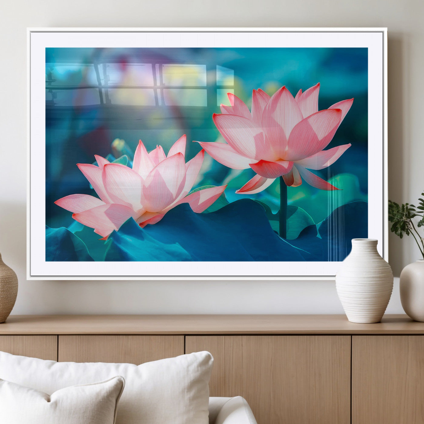 MGC-FP-36x24 - Pink Lotus Flower Canvas Wall Art | Vibrant Floral Wall Decor for Living Room, Office, or Bedroom |