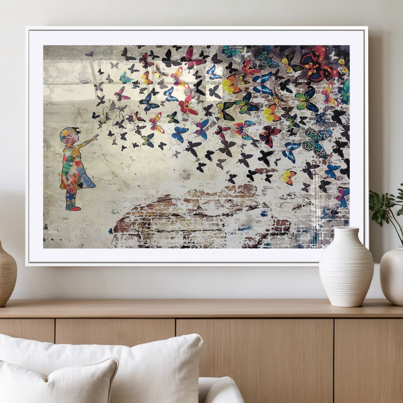 MGC-FP-36x24 - Banksy Wall Art - Banksy Girl Butterfly Graffiti Wall Art Canvas Print - Butterfly Girl and Freedom