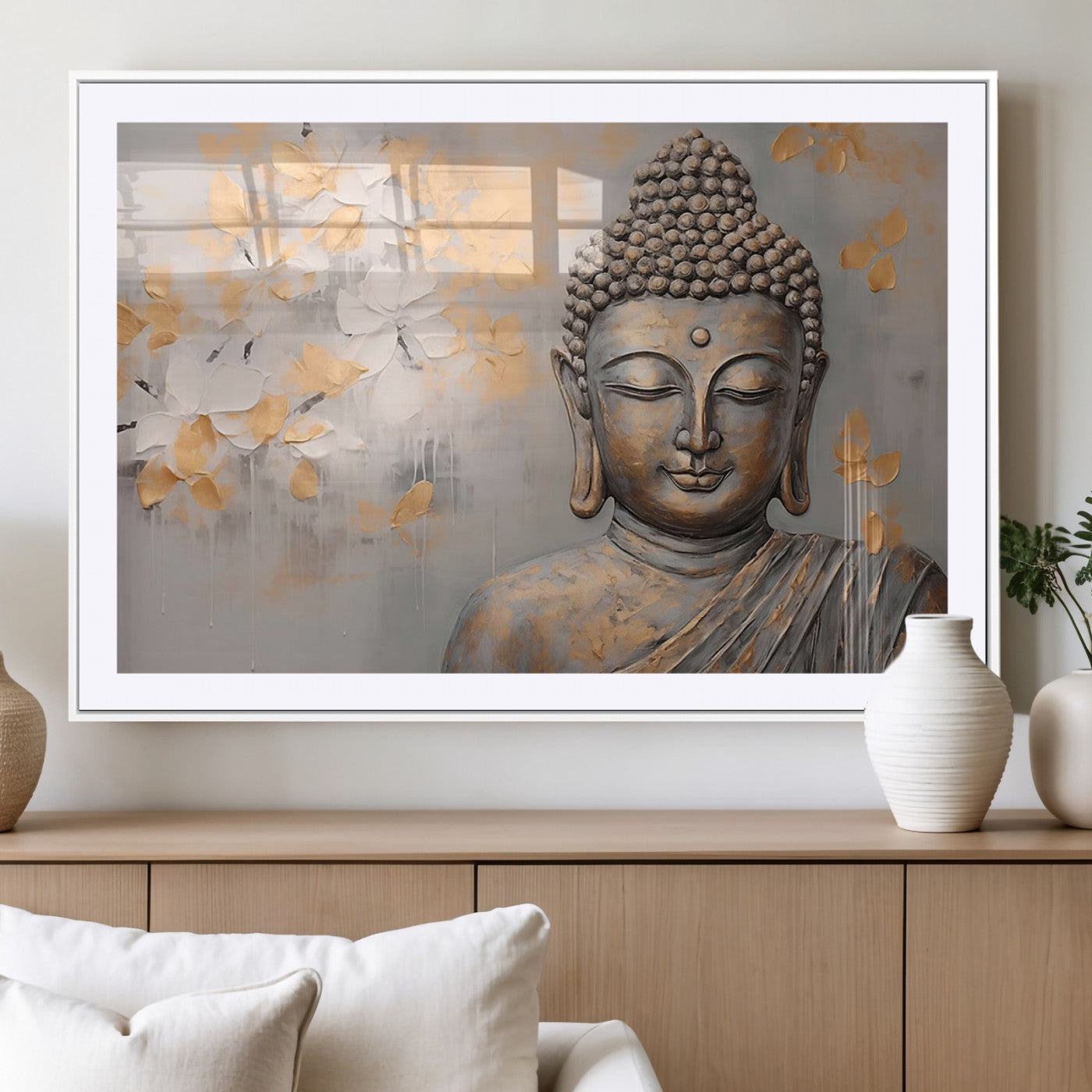 MGC-FP-36x24 - Abstract Buddha Statue Wall Art Canvas Print - Modern Meditation Decor for Living Room, Office, Yoga