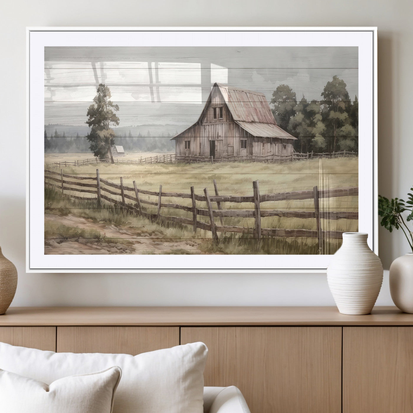 -Rustic Farmhouse Barn Wall Art | 3-Panel Framed Gallery Wrap Giclee Canvas Print for Living Room,