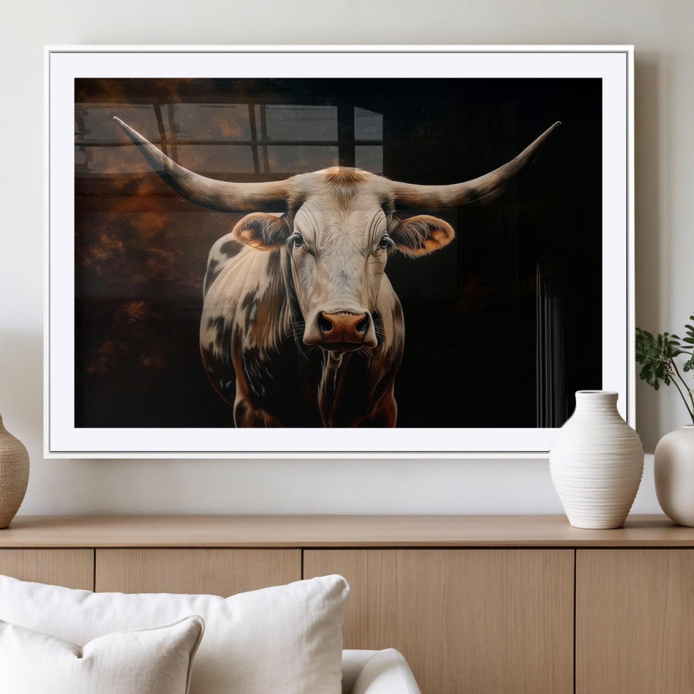 -Texas Longhorn Wall Art | 3-Panel Large Texas Longhorn Canvas Print for Living Room, Office, or