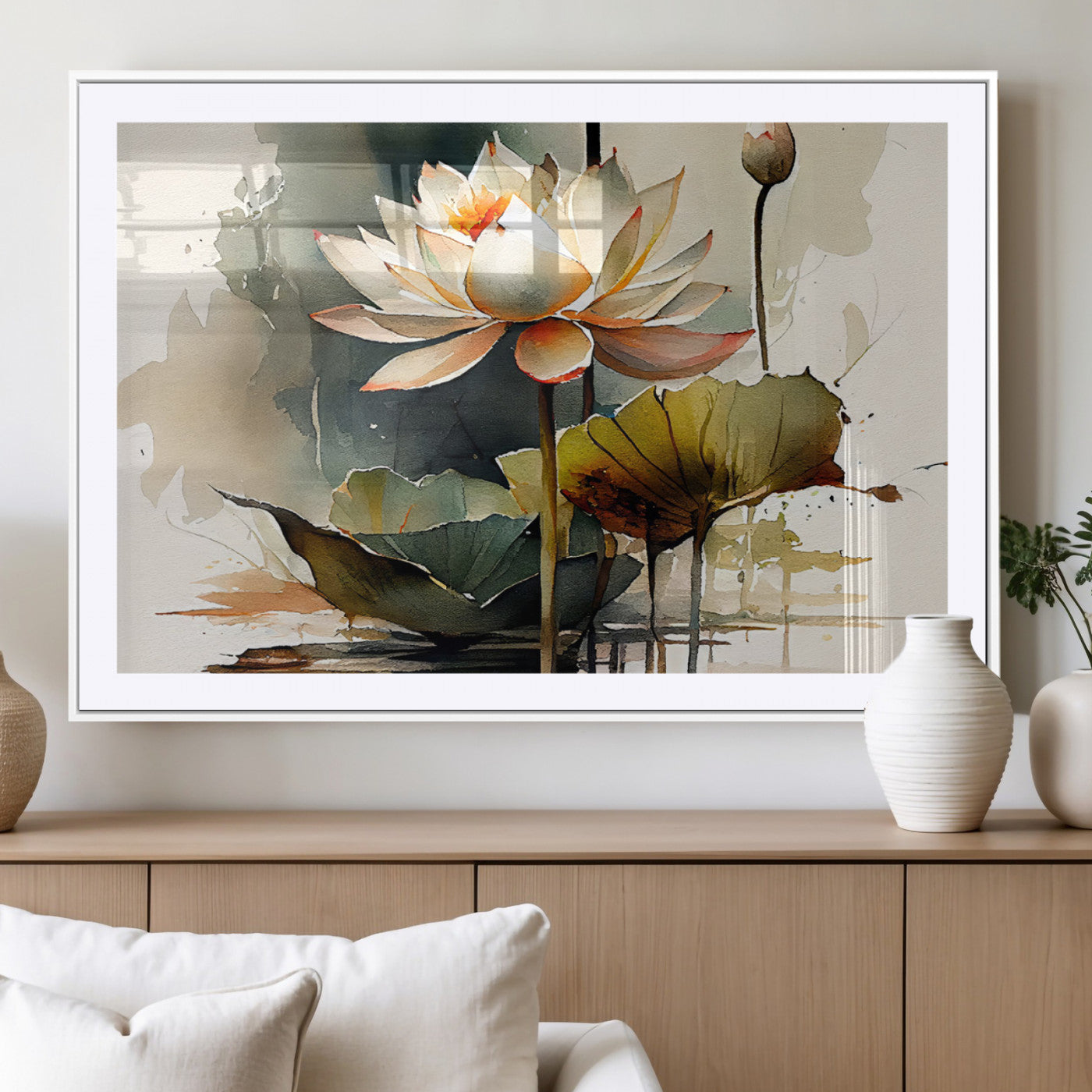 MGC-FP-36x24 - Lotus Flower Watercolor Canvas Print – A Symbol of Serenity and Growth, Captured in Soft Watercolors