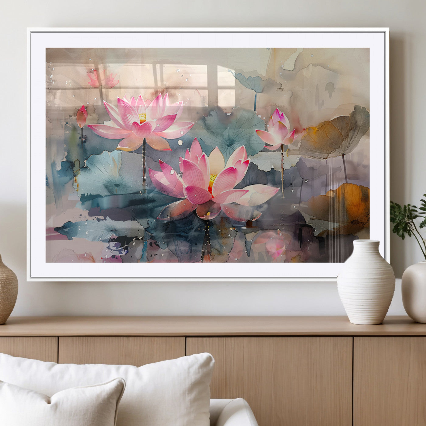 MGC-FP-36x24 - Lotus Flower Wall Art | 3-Panel Giclee Canvas Print of Pink Lotus Blossoms for Living Room, Bedroom,