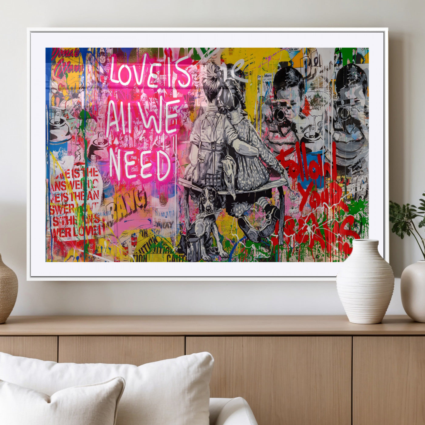 MGC-FP-36x24 - Follow Your Dreams & Love is All We Need Graffiti Street Art Triptych | Colorful Urban Wall Art