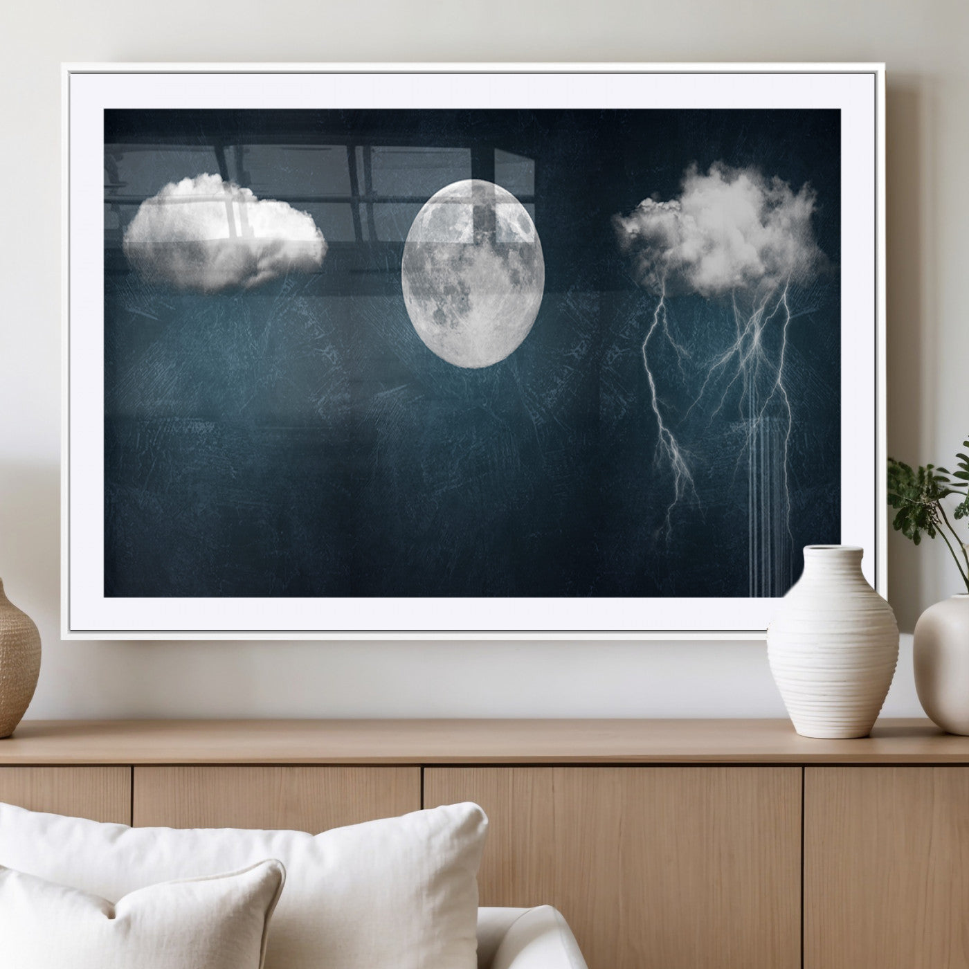 -3 Piece Indigo Cloud Wall Art, Thunderstorm Moon Cloud Artworks