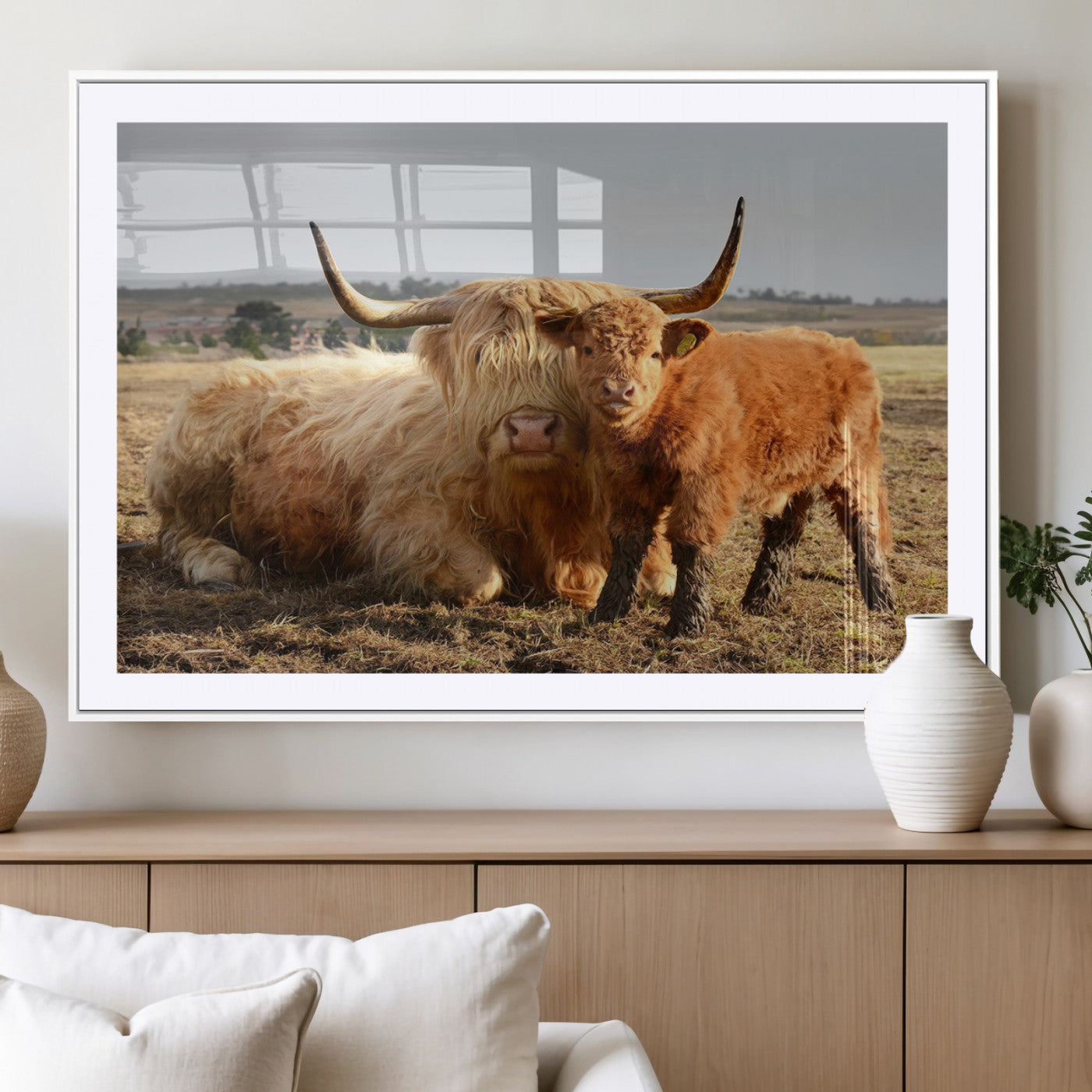MGC-FP-36x24 - Highland Cow Canvas Wall Art Animal Print for Farm House Decor