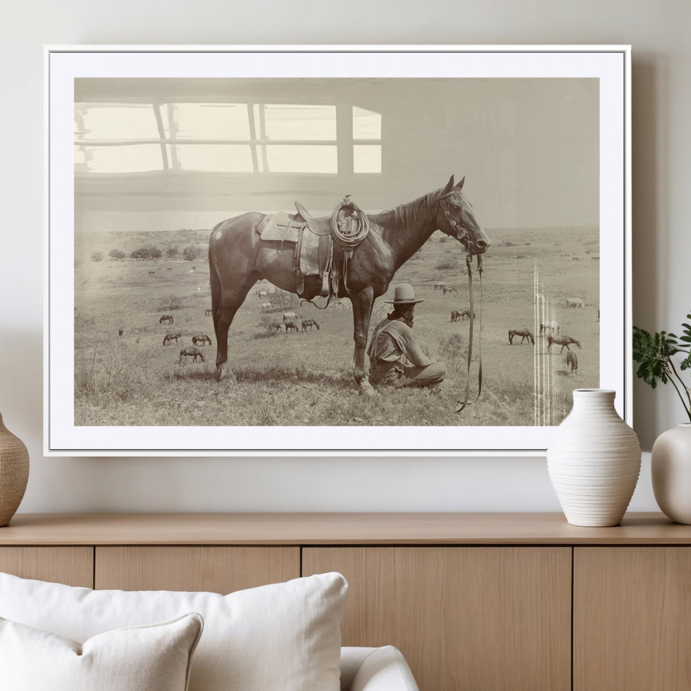 MGC-FP-36x24 - Cowboy Wall Art - Western Horse Canvas Print - Vintage Western Wall Art Canvas Print, Ready to Hang