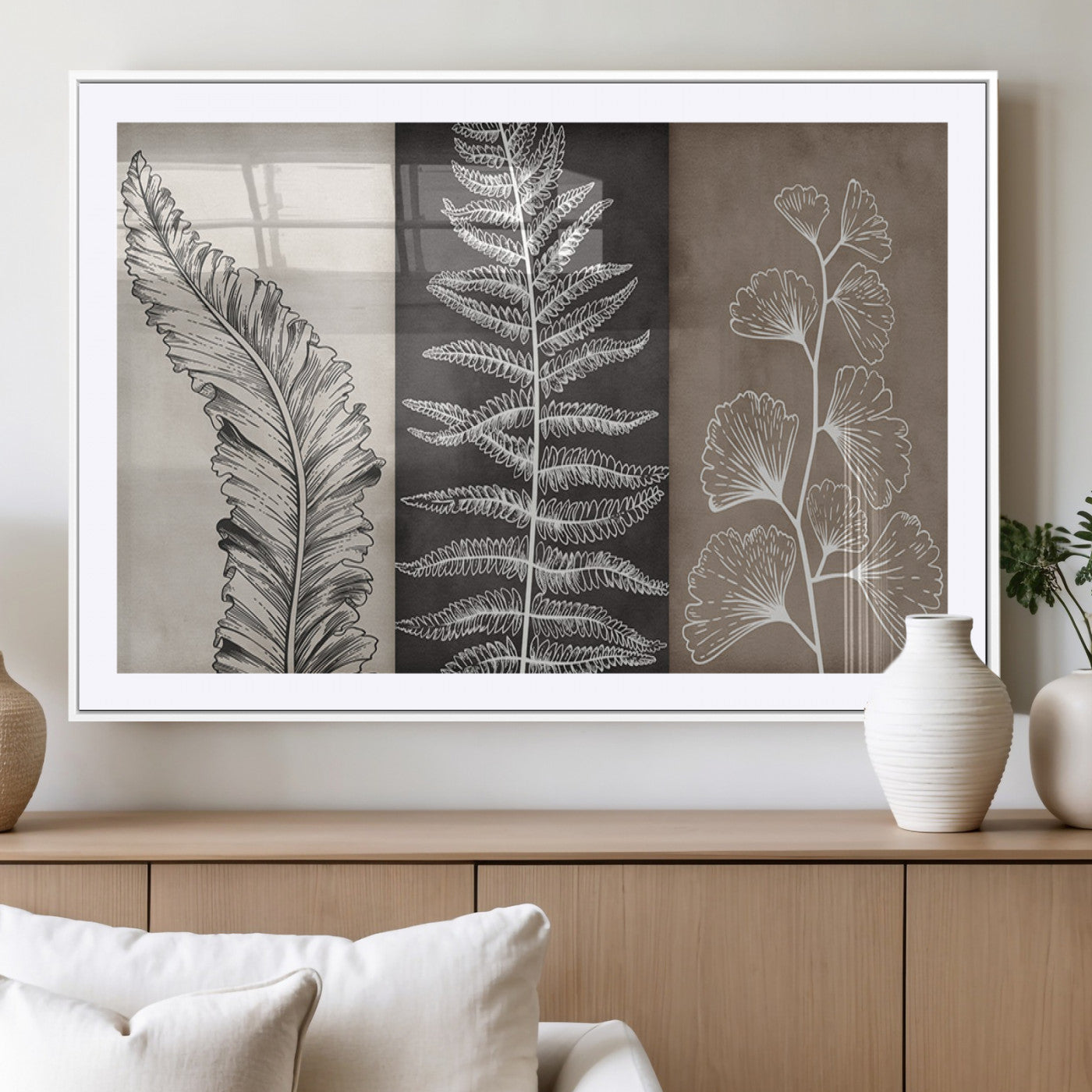 MGC-FP-36x24 - Minimalist Botanical Wall Art Canvas Print, Framed and Ready to Hang - Nature Art Print for Home