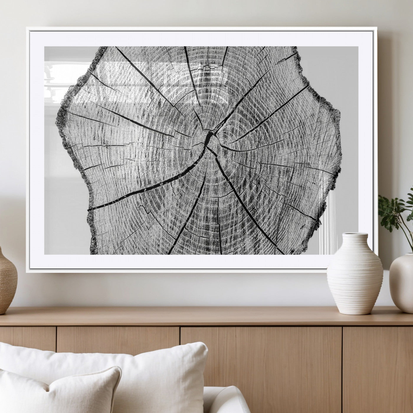 -Rustic Tree Ring Wall Art Canvas Print – Framed and Ready to Hang – Perfect for Nature-Inspired and