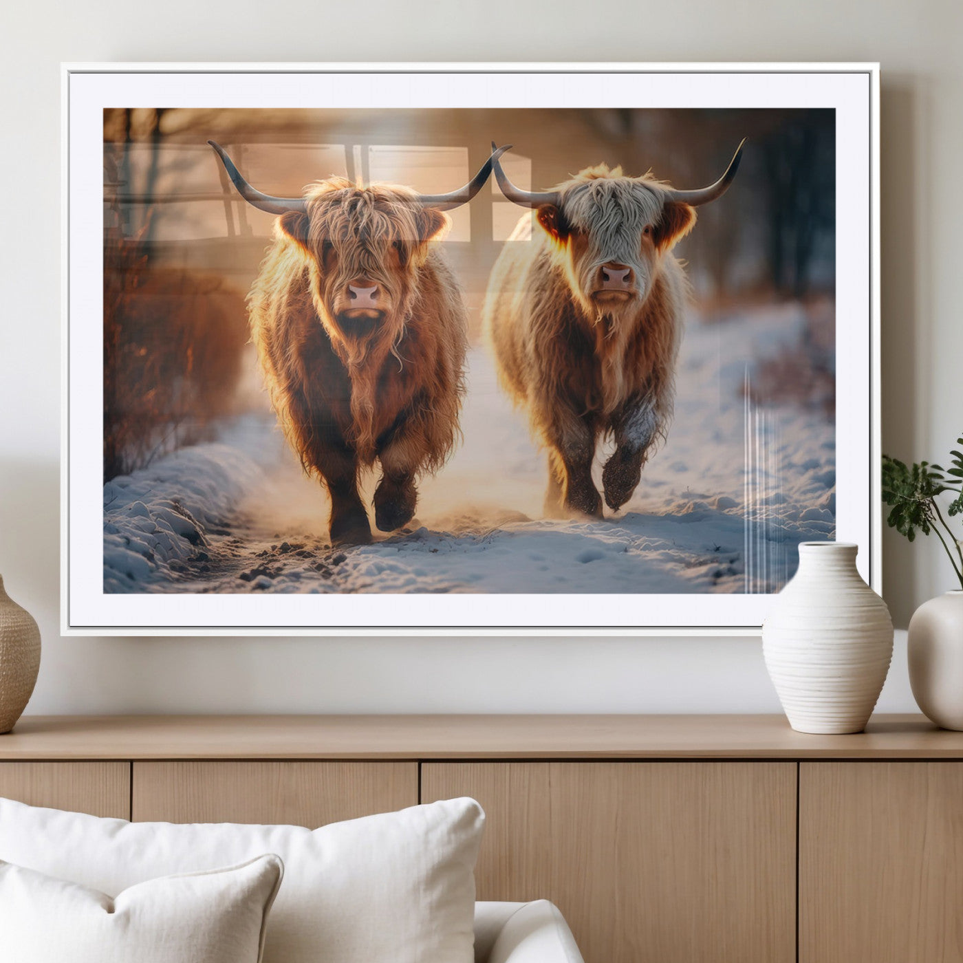 MGC-FP-36x24 - Scottish Highland Cow Horn Farm Wall Art Canvas Print