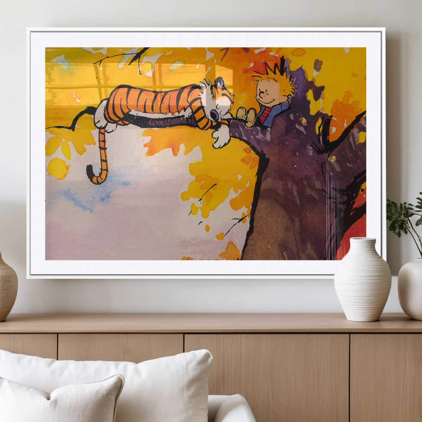 MGC-FP-36x24 - Calvin and Hobbes Tree Scene Canvas Print | 3 Panel Large Wall Art for Living Room or Kid’s Room,