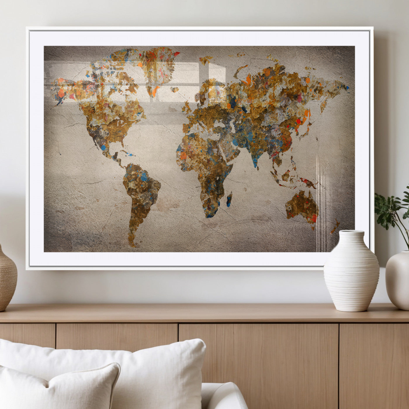 MGC-FP-36x24 - Push Pin World Map Canvas Print – Framed Wall Art for Couples to Track Their Travels – Anniversary