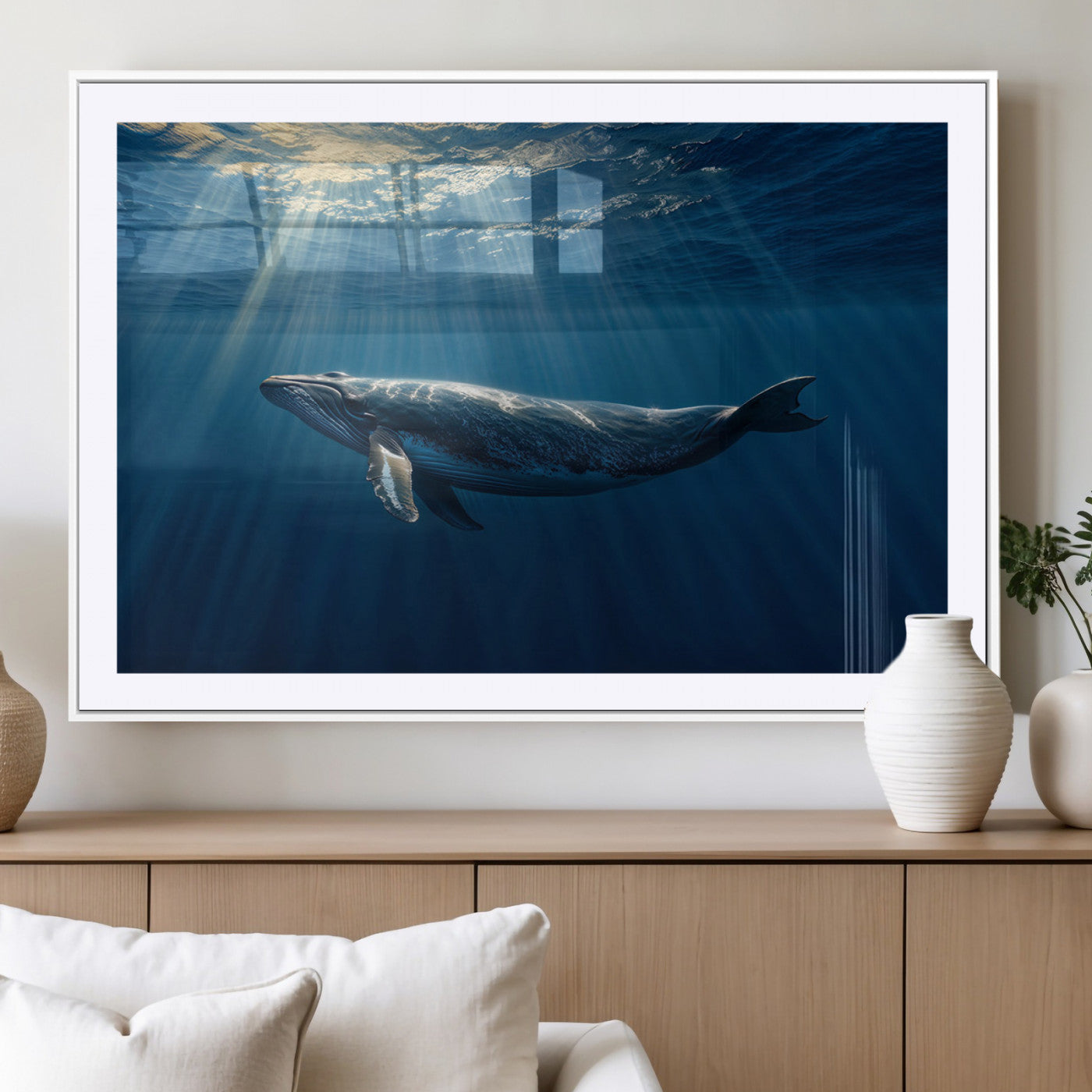 -Whale under Ocean Wall Art Canvas Print
