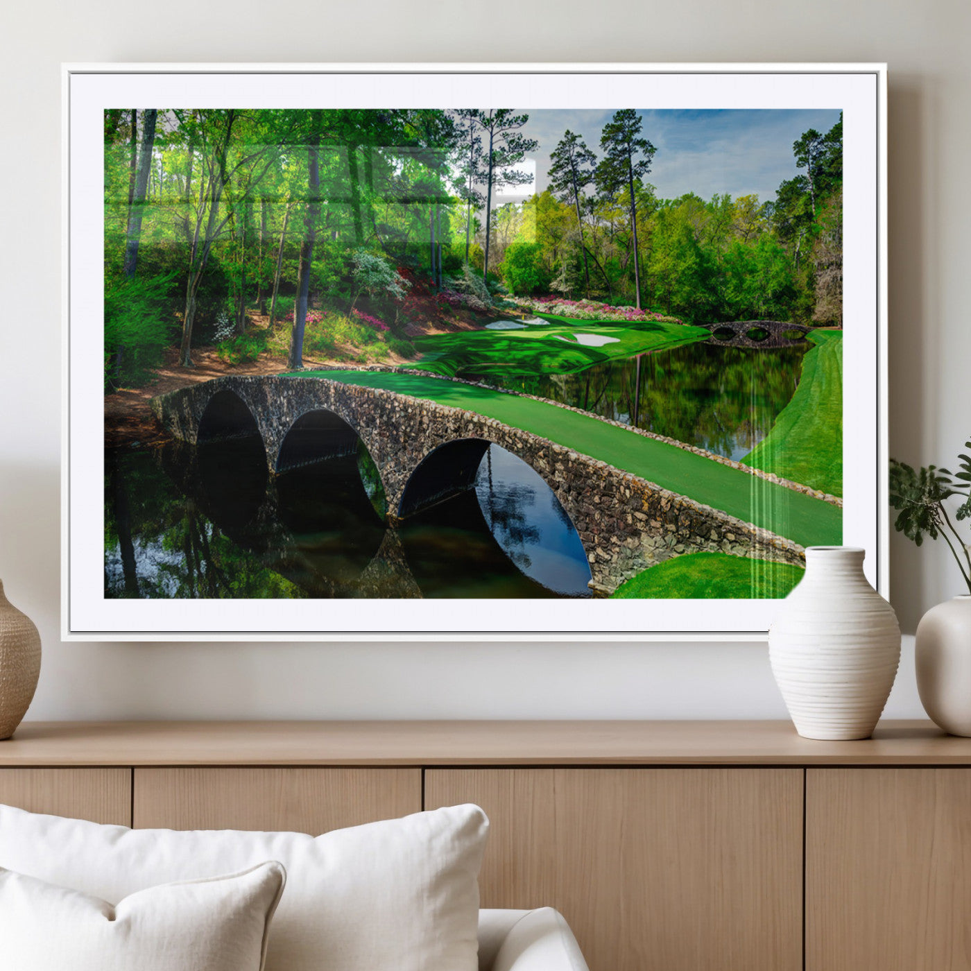 MGC-FP-36x24 - Augusta National Golf Club Wall Art - Panoramic Bridge & Lush Greenery – Premium Framed,