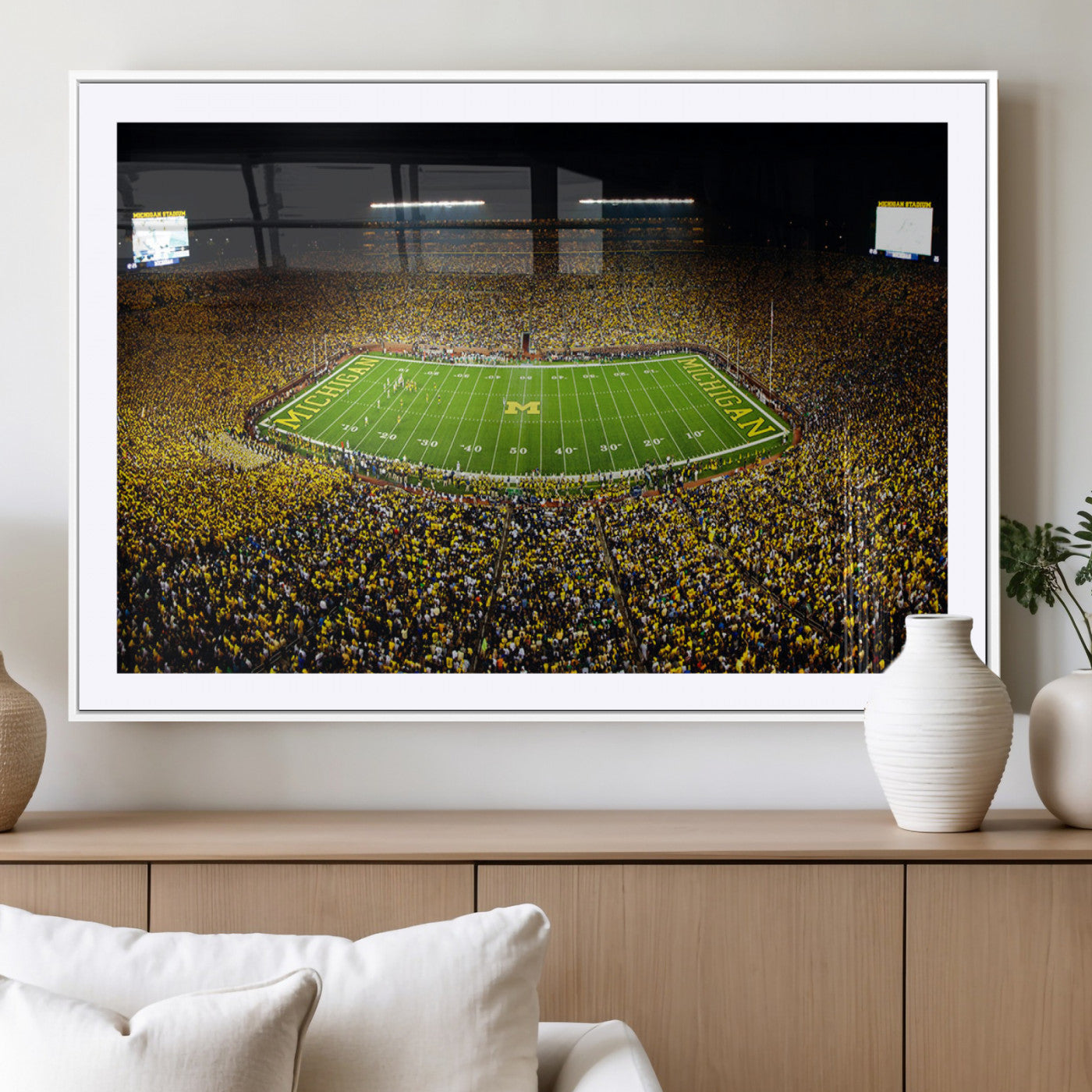 -Stadium in Michigan Wall Art Canvas Print, Framed American Football Stadium Art Picture Print,