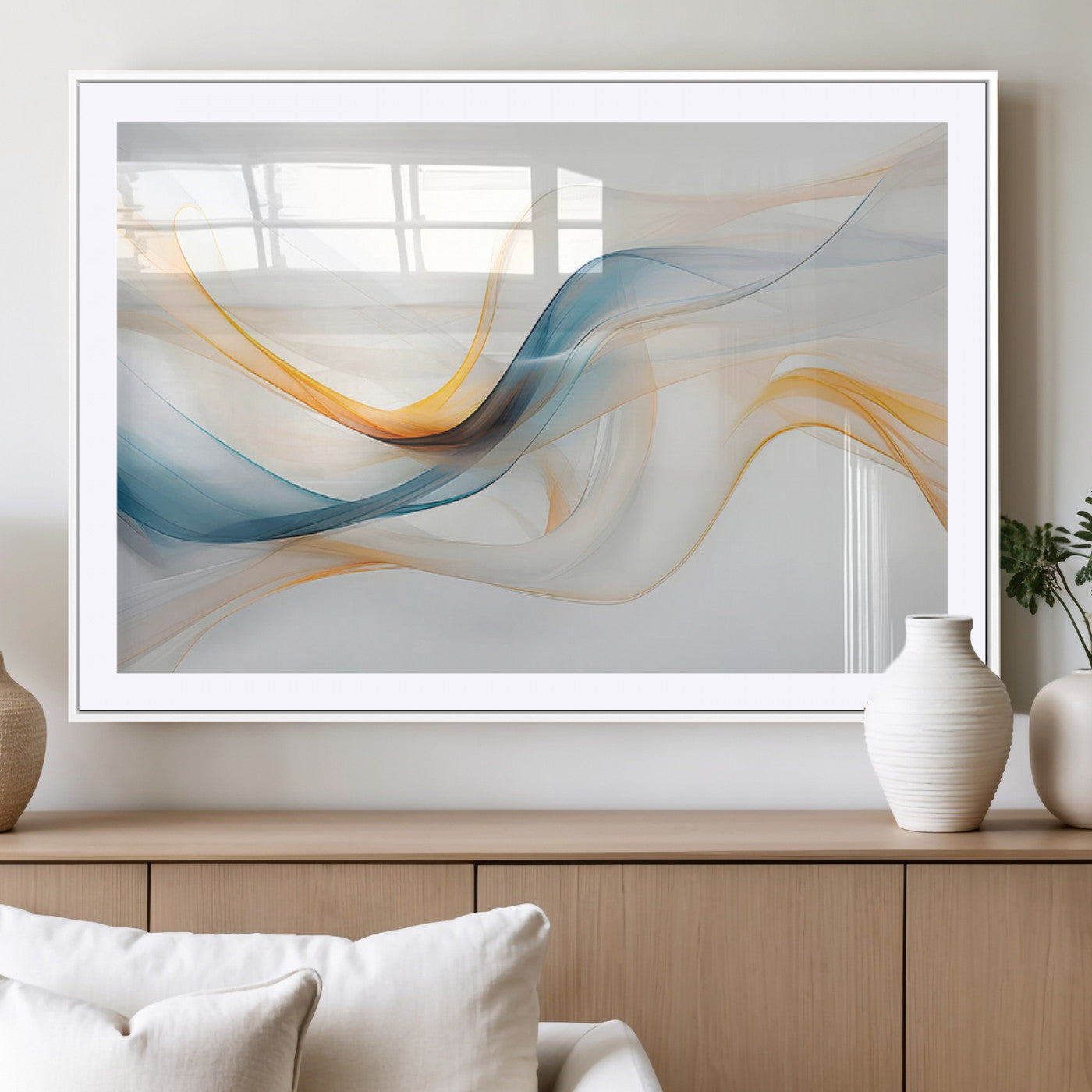 MGC-FP-36x24 - Decorative Turquoise Abstract Wave Wall Art Canvas Print