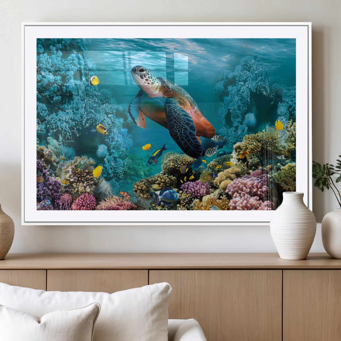 MGC-FP-36x24 - Sea Turtle and Coral Reef Triptych Wall Art – Vibrant Underwater Scene Canvas Set for Ocean Lovers