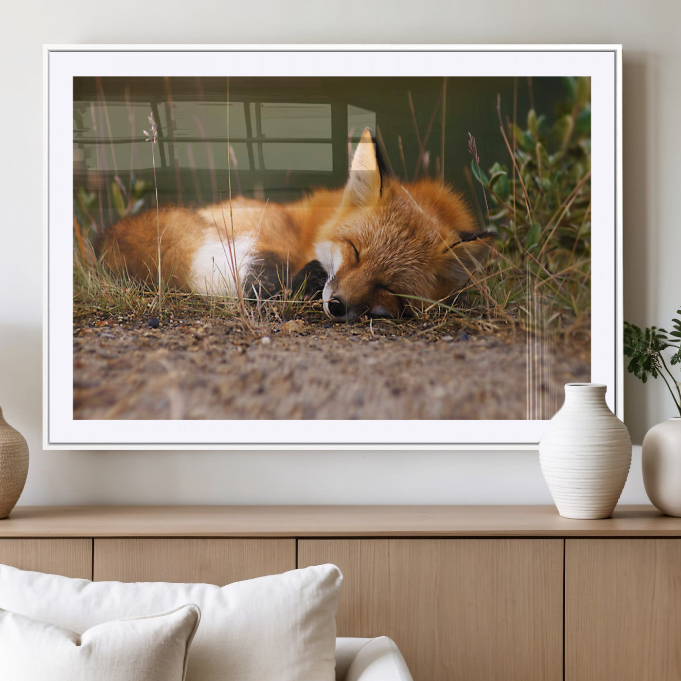 25085-MGC-FP-36x24_White-Sleeping Fox Wall Art Canvas Print, Farmhouse Wall Decor and Animal Wall Art Print