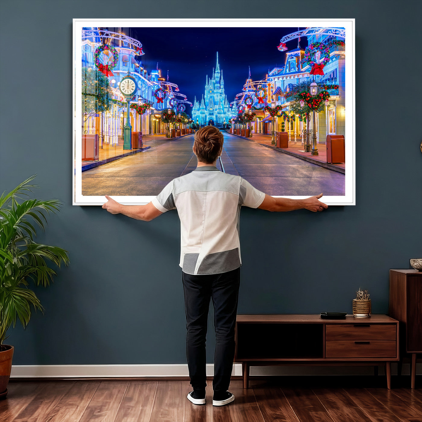 12470-MGV-CV-36X24 - Disney Castle Wall Art – Large Magic Kingdom Canvas Artwork, Fairytale Design, Kids Room Christmas Decor for Home, Office