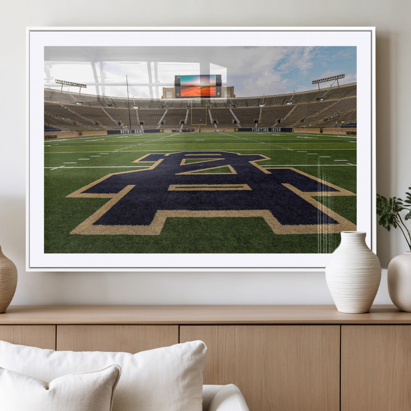 MGC-FP-36x24 - Notre Dame Stadium Wall Art Canvas Print, Framed Indiana Stadium Art Picture Print, Notre Dame Field Perfect Sport Room Decor Artwork