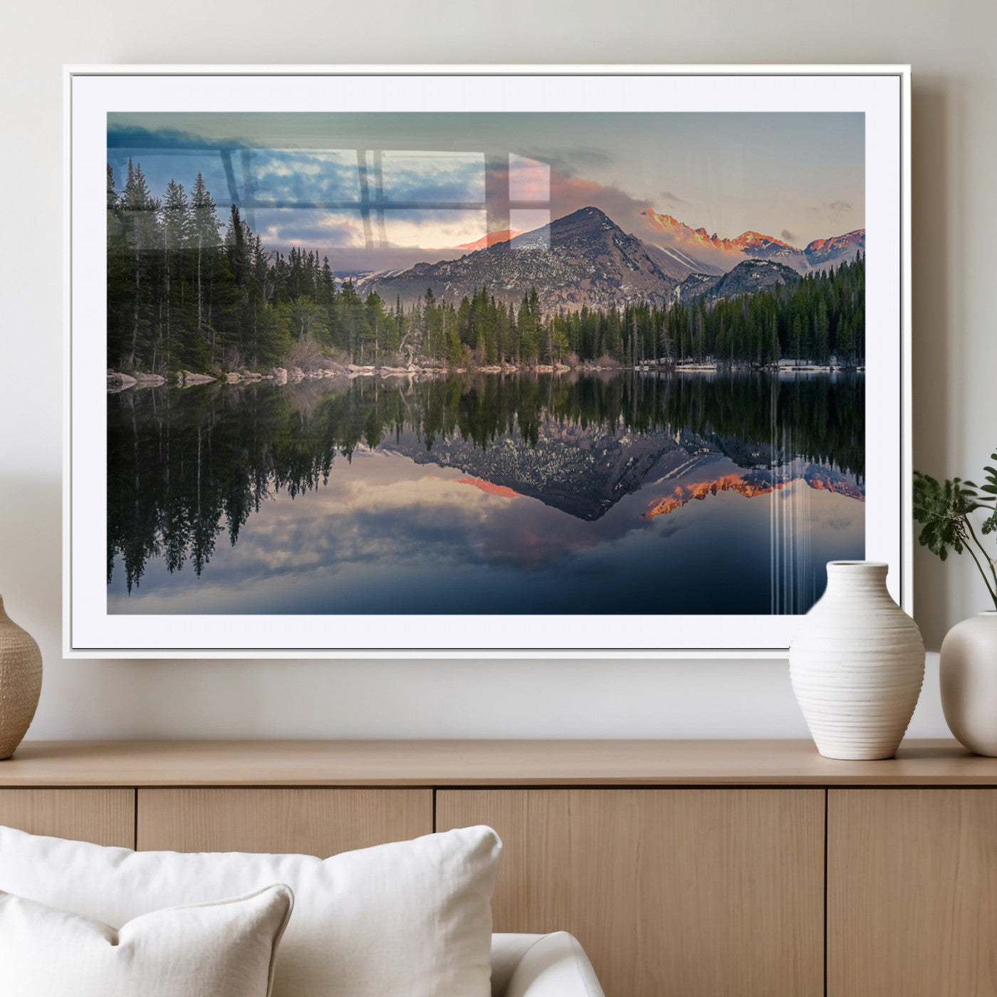 84227-MGC-FP-36x24_White-Bear Lake Reflection at Rocky Mountain National Park Wall Art Canvas Print, Scenic Mountain