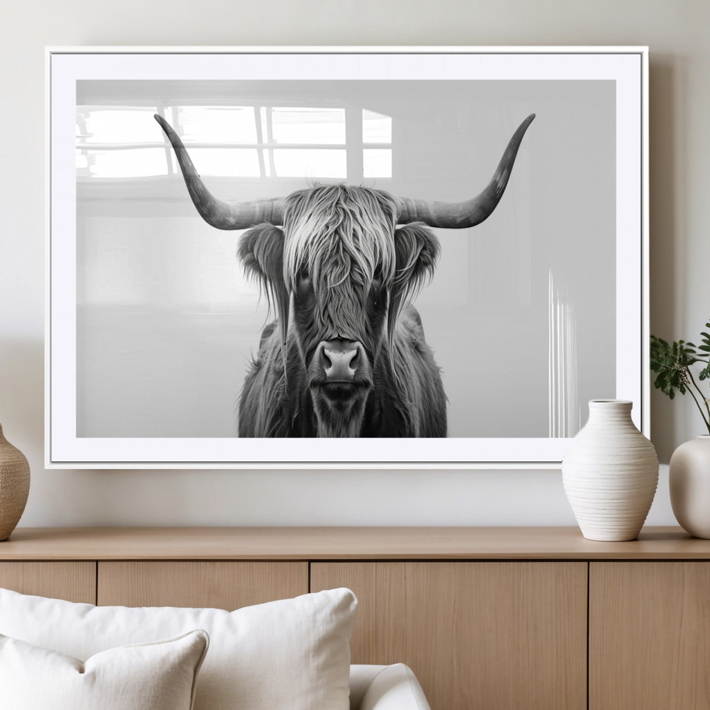 MGC-FP-36x24 - Highland Wall Art Canvas Print – Minimalist Black and White Farmhouse Décor, Ready to Hang