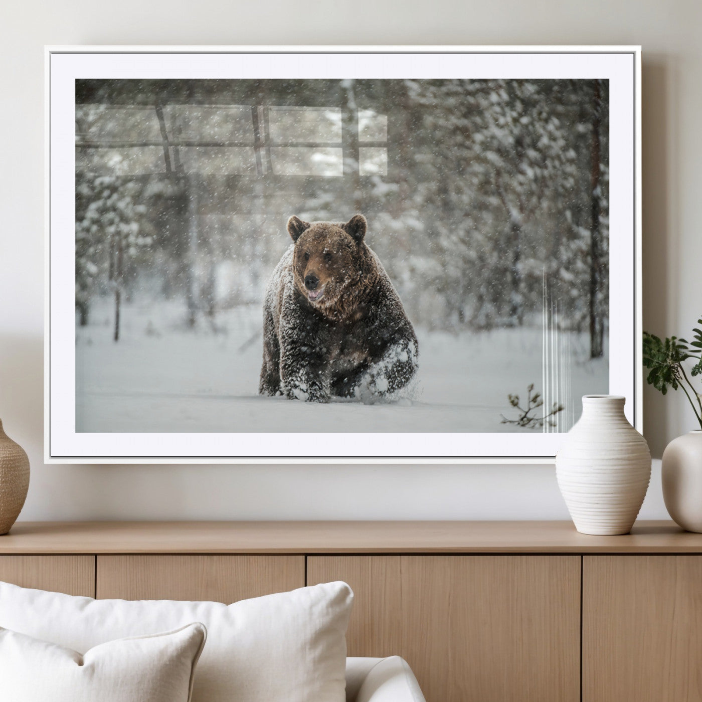 MGC-FP-36x24 - Wall Art Canvas Print – Grizzly Bear in Snowy Forest Powerful Presence Snowy Wilderness Wild Beauty