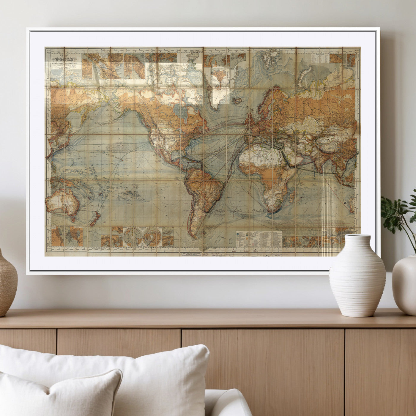 MGC-FP-36x24 - Push Pin World Map Canvas Print – Framed Wall Art for Couples to Track Their Travels – Anniversary