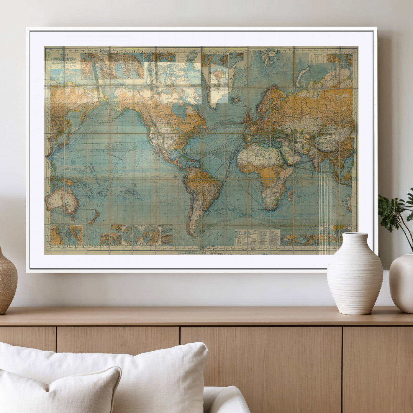 MGC-FP-36x24 - Push Pin World Map Canvas Print – Framed Wall Art for Couples to Track Their Travels – Anniversary