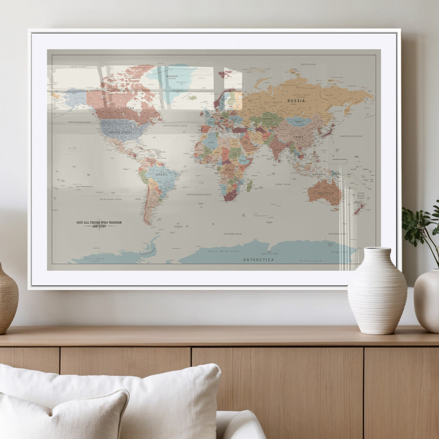 MGC-FP-36x24 - Push Pin World Map Canvas Print – Framed Wall Art for Couples to Track Their Travels – Anniversary