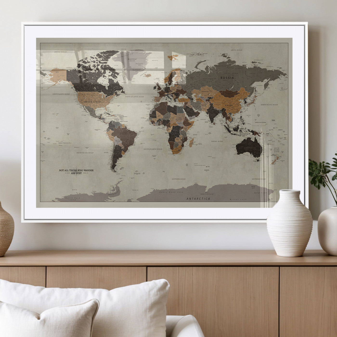 MGC-FP-36x24 - Push Pin World Map Canvas Print – Framed Wall Art for Couples to Track Their Travels – Anniversary