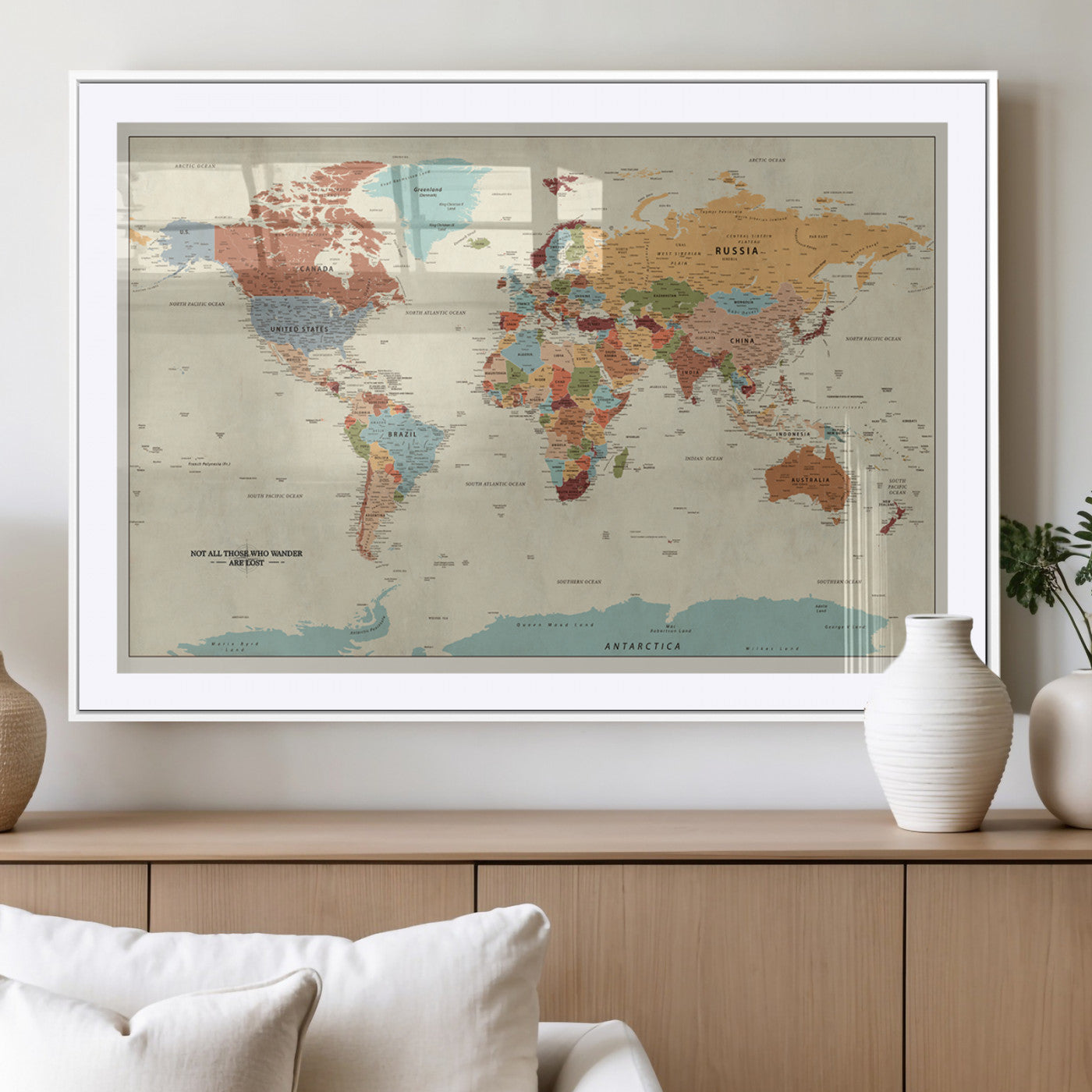 MGC-FP-36x24 - Push Pin World Map Canvas Print – Framed Wall Art for Couples to Track Their Travels – Anniversary