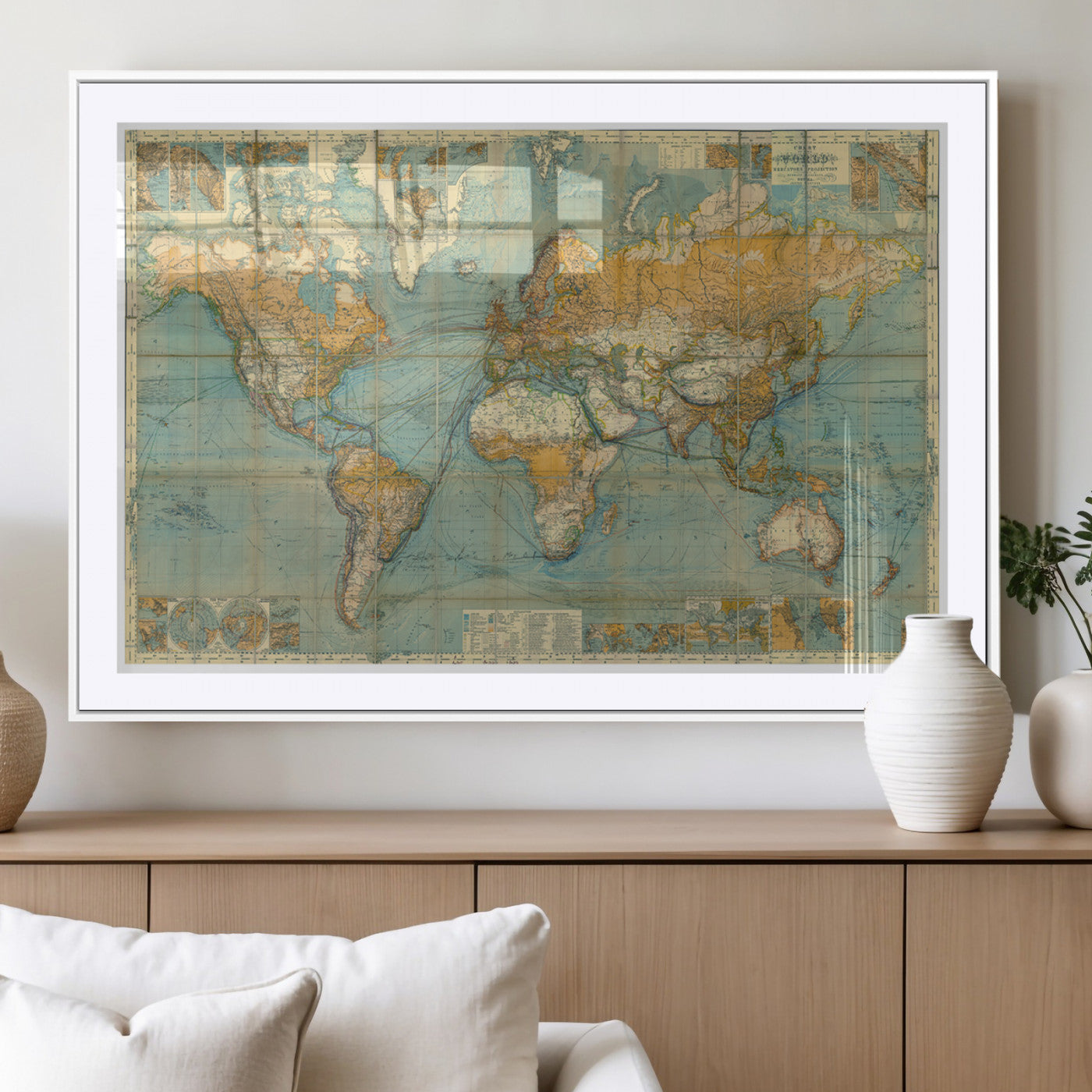 MGC-FP-36x24 - Push Pin World Map Canvas Print – Framed Wall Art for Couples to Track Their Travels – Anniversary