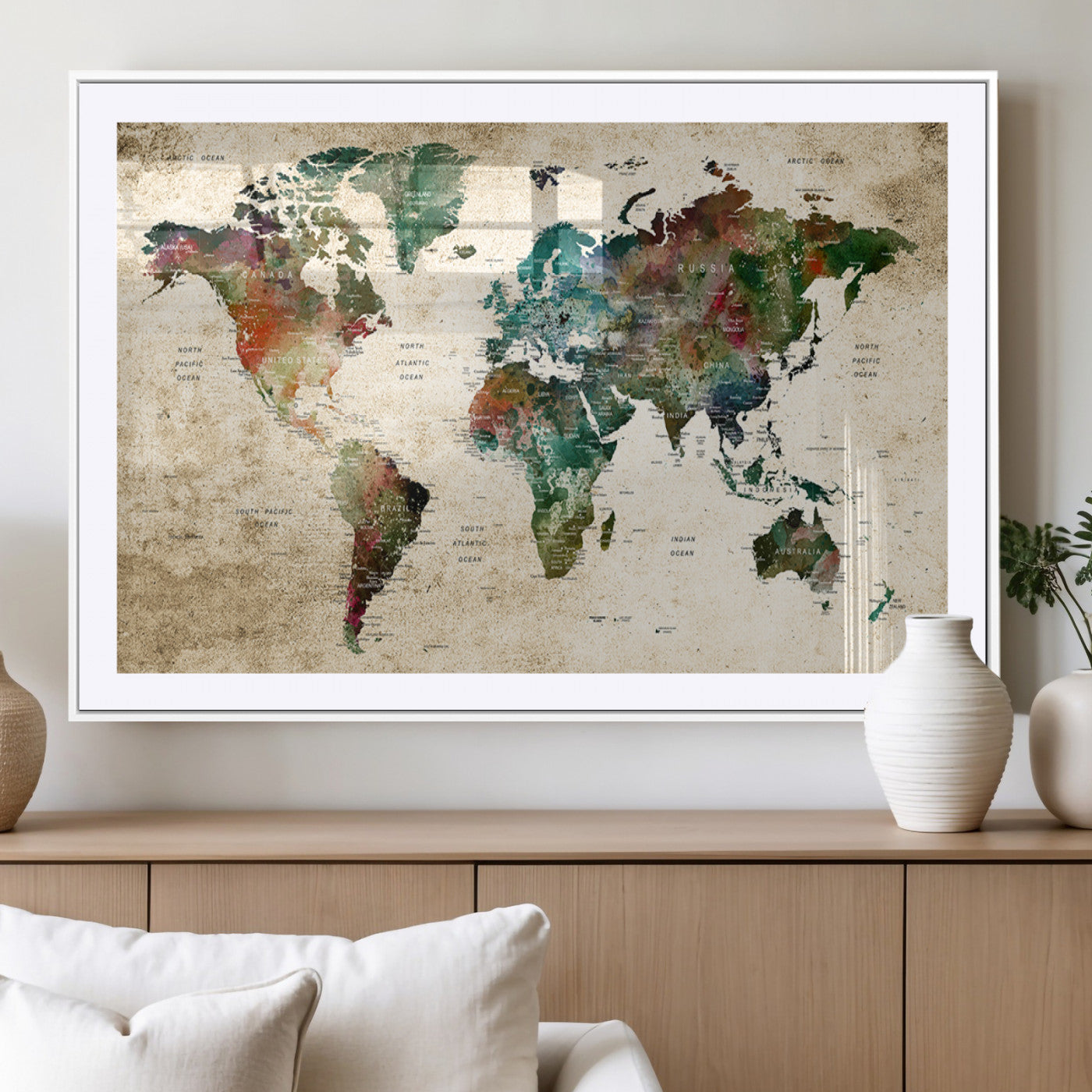 45128-MGV-CV-36X24-Push Pin World Map Canvas Print – Framed Wall Art for Couples to Track Their Travels – Anniversary Gift or Home Adventure Decor