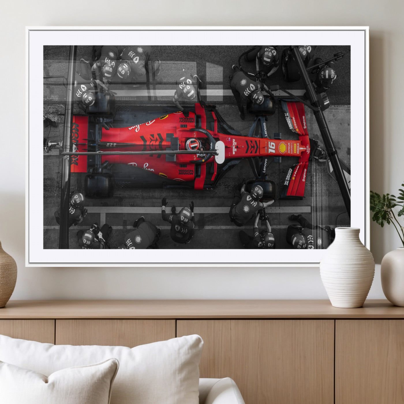 MGC-FP-36x24 - Ferrari Pit Stop Canvas Wall Art – Precision and Speed Captured in Bold Motorsport Imagery – Ready