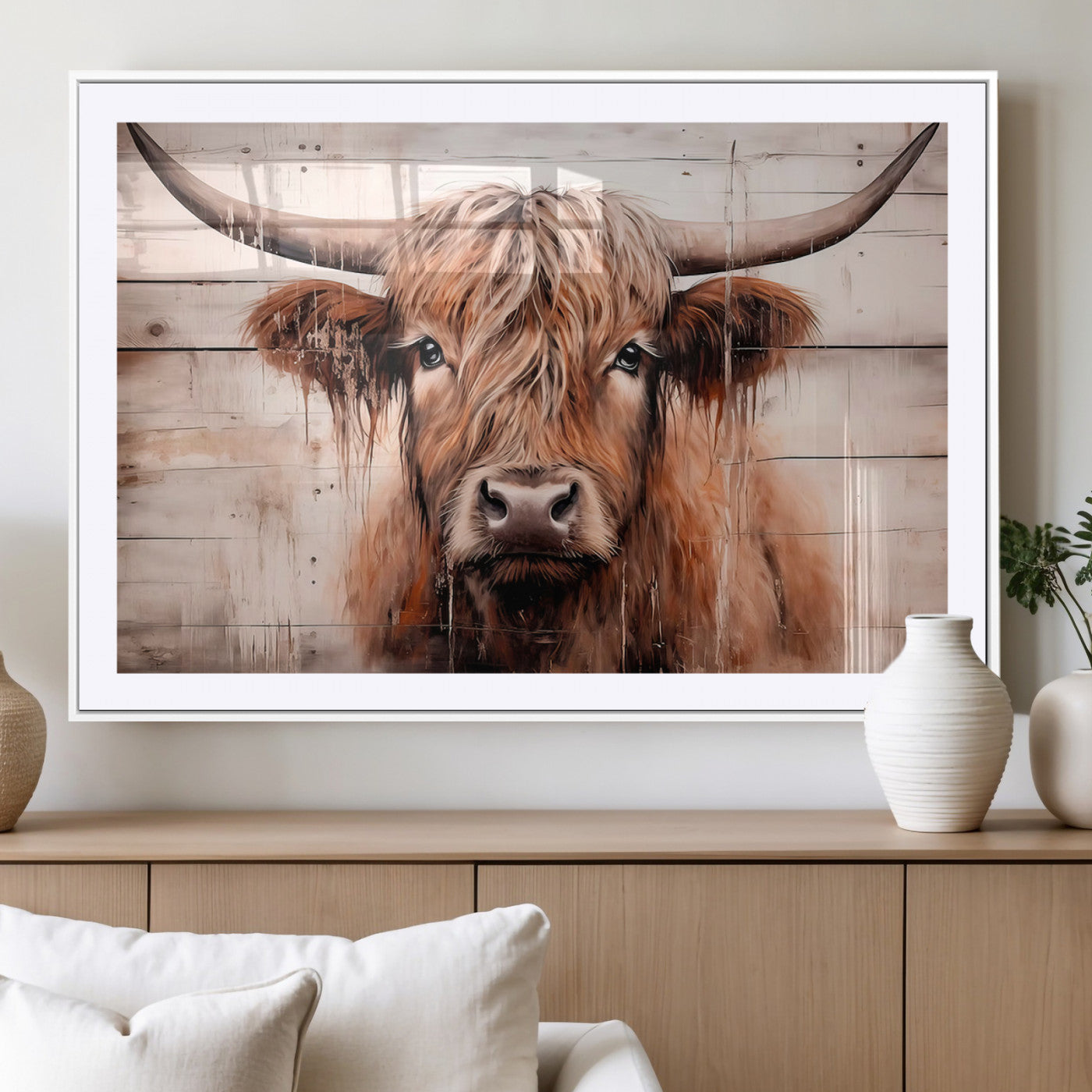 MGC-FP-36x24 - Vintage Scottish Highland Cow Cattle Art Print Farmhouse Wall Art Canvas Print
