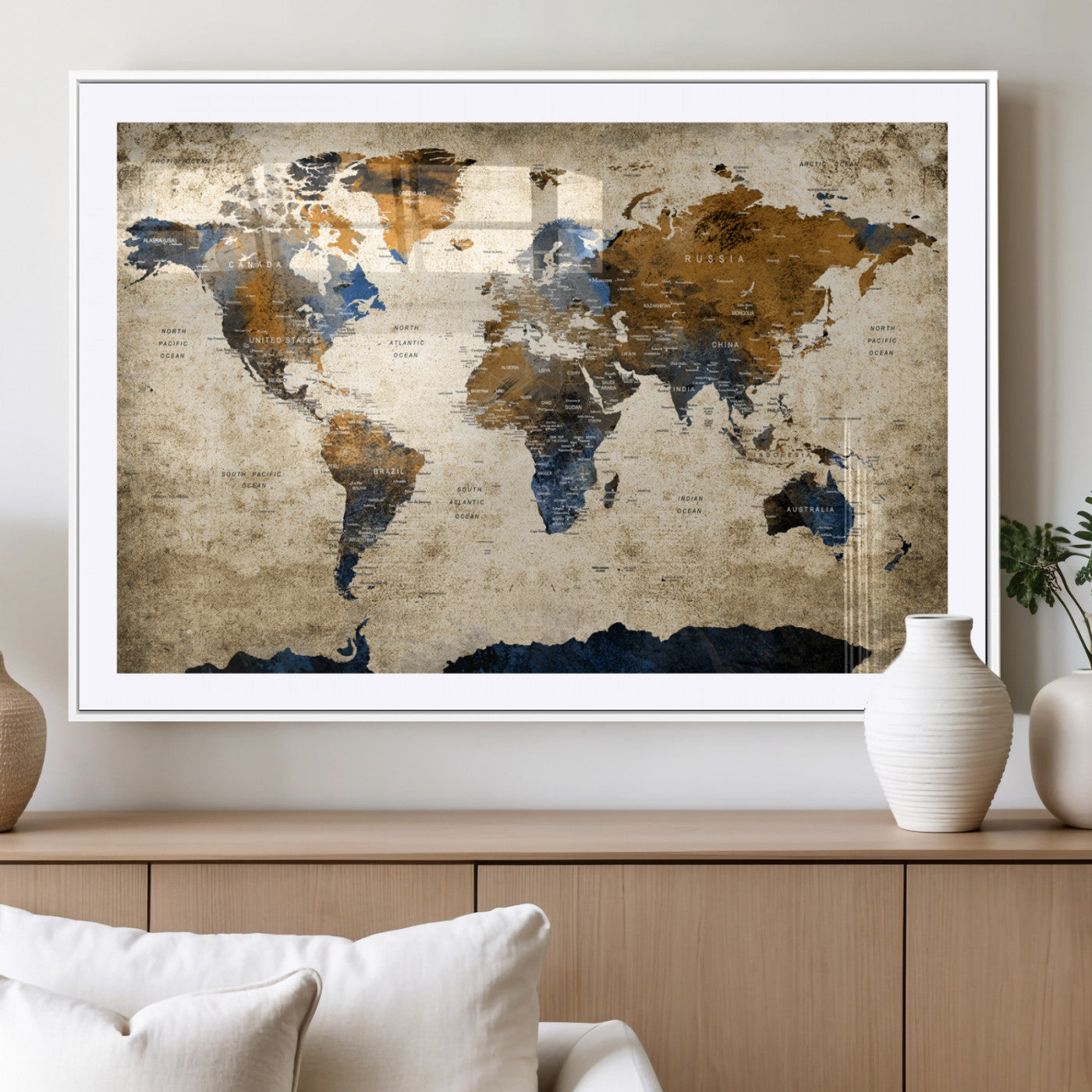 MGC-FP-36x24 - World Map Canvas Print – Framed Wall Art Anniversary Gift or Home Adventure Decor