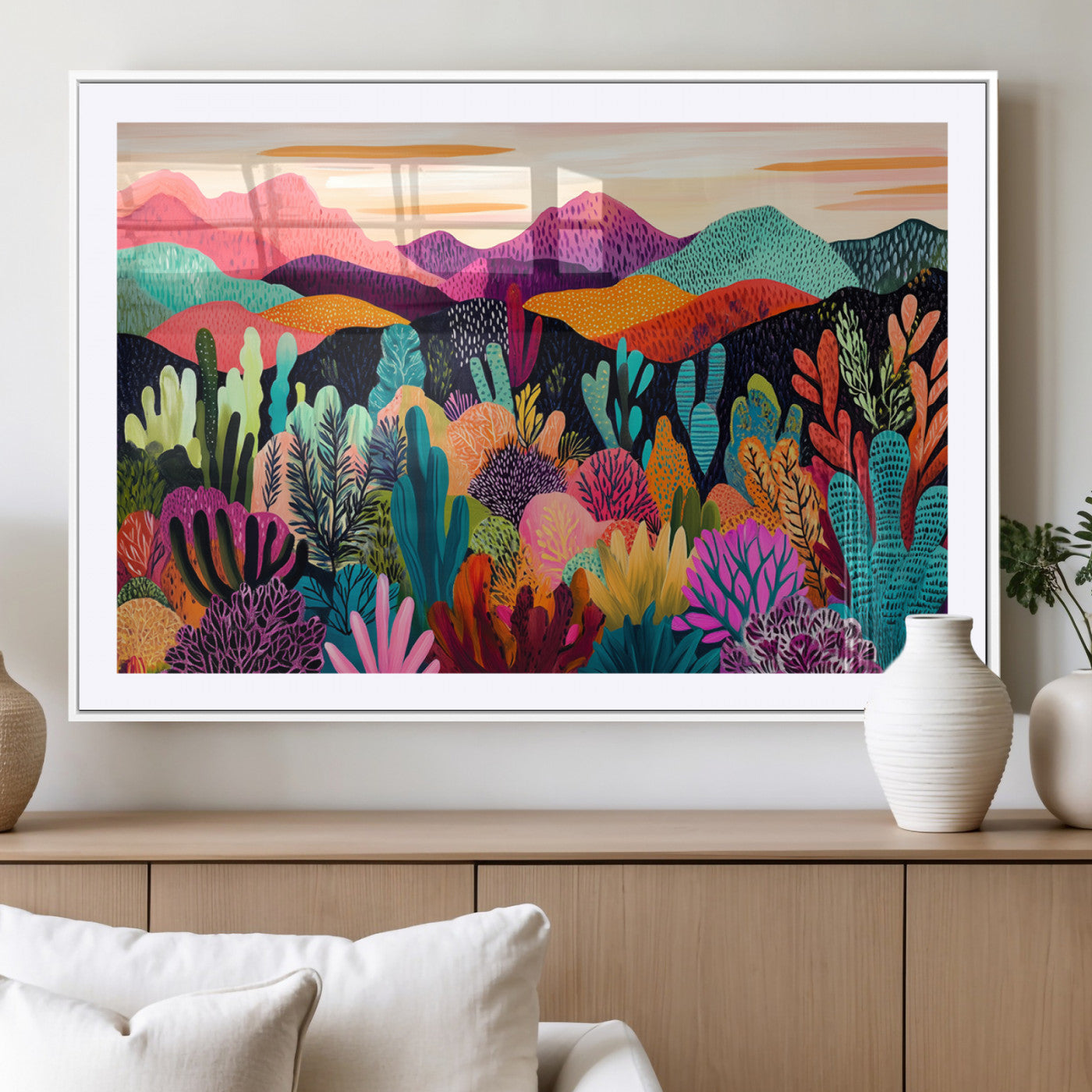 MGC-FP-36x24 - Abstract Kusama Print - Landscape Canvas Wall Art Print - Vibrant Modern Decor for Living Room,