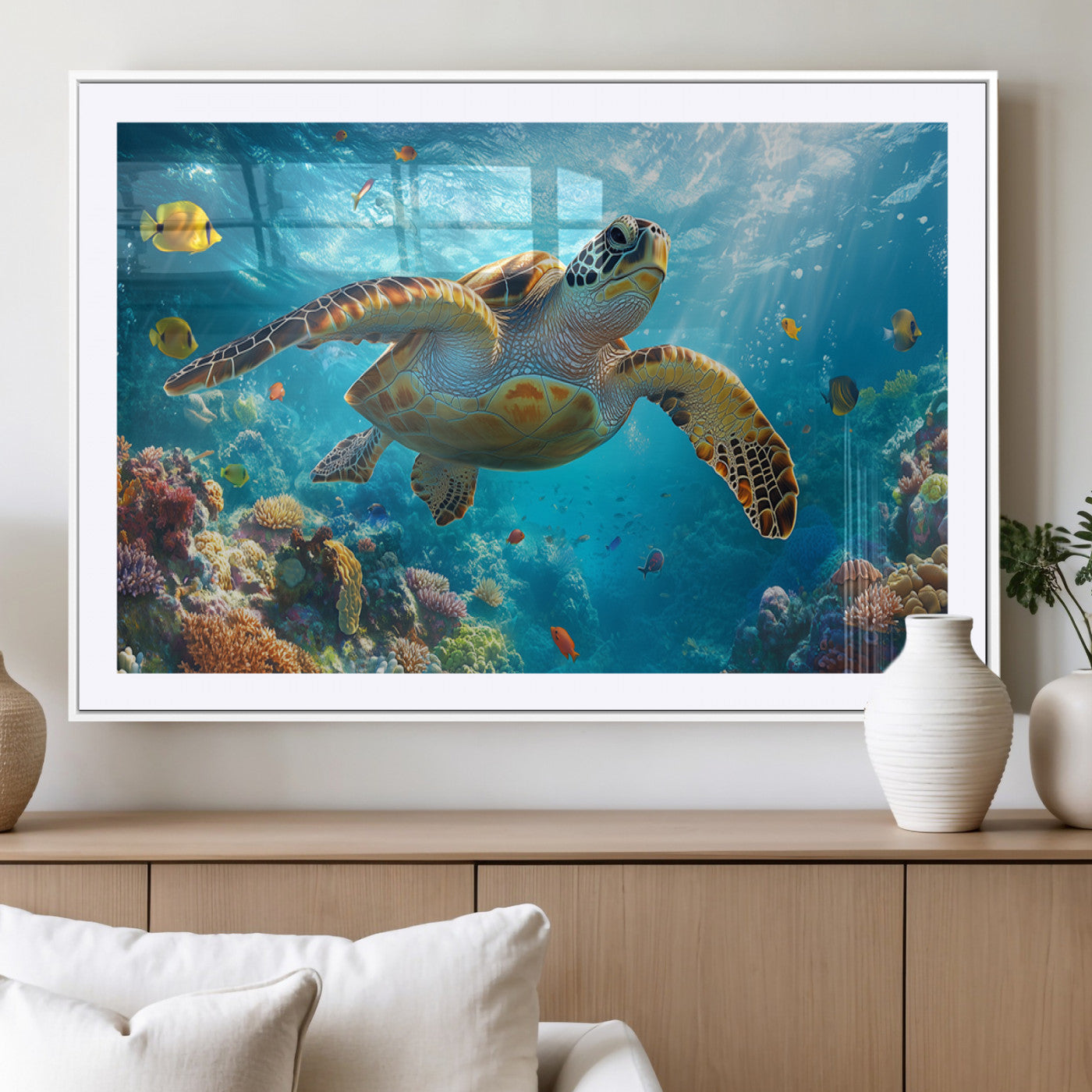 MGC-FP-36x24 - Sea Turtle Underwater Canvas Wall Art Print - Vibrant Ocean Wildlife Decor, Marine Wall Art