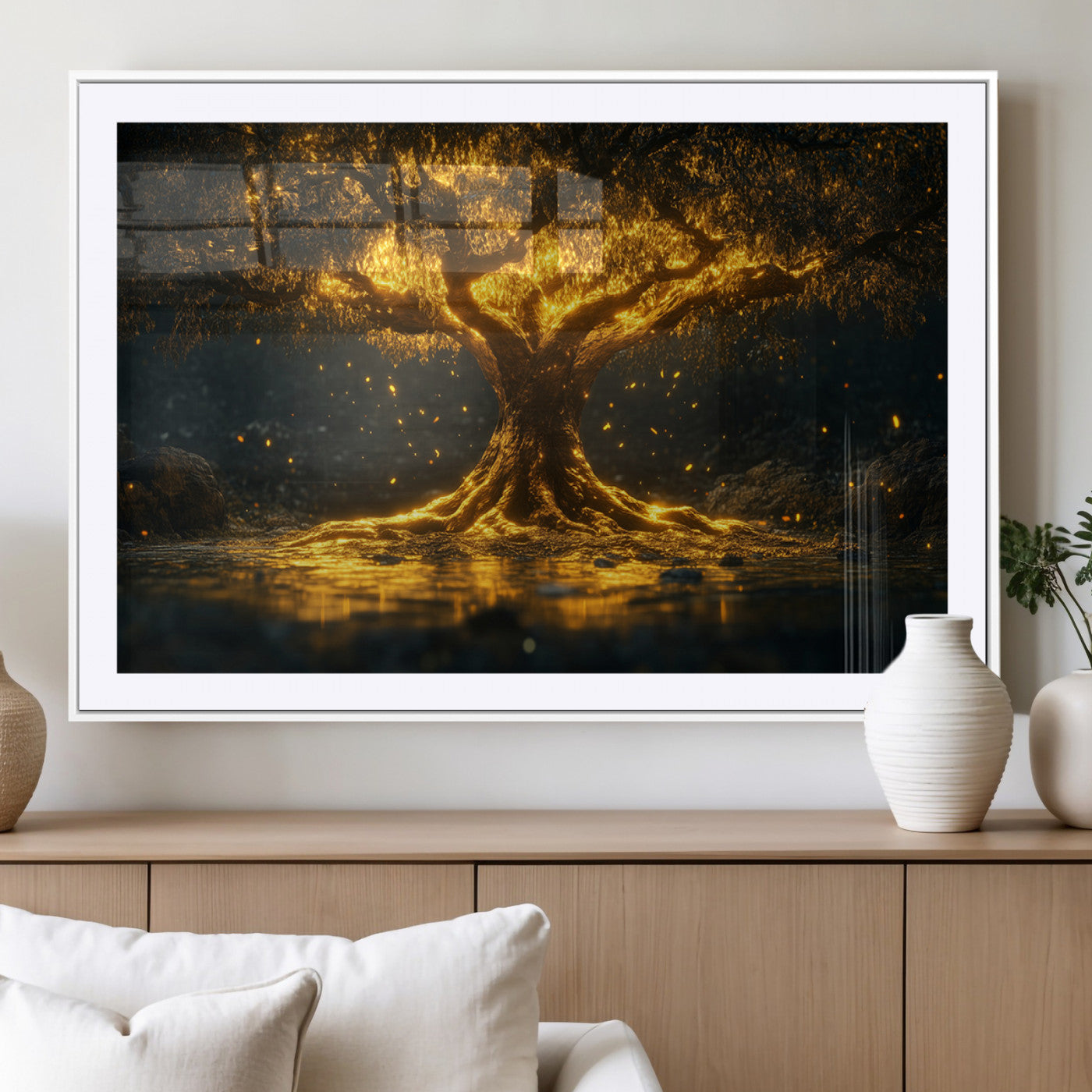 MGC-FP-36x24 - Golden Tree of Life Canvas Wall Art Print - Majestic Glowing Tree Wall Art Print