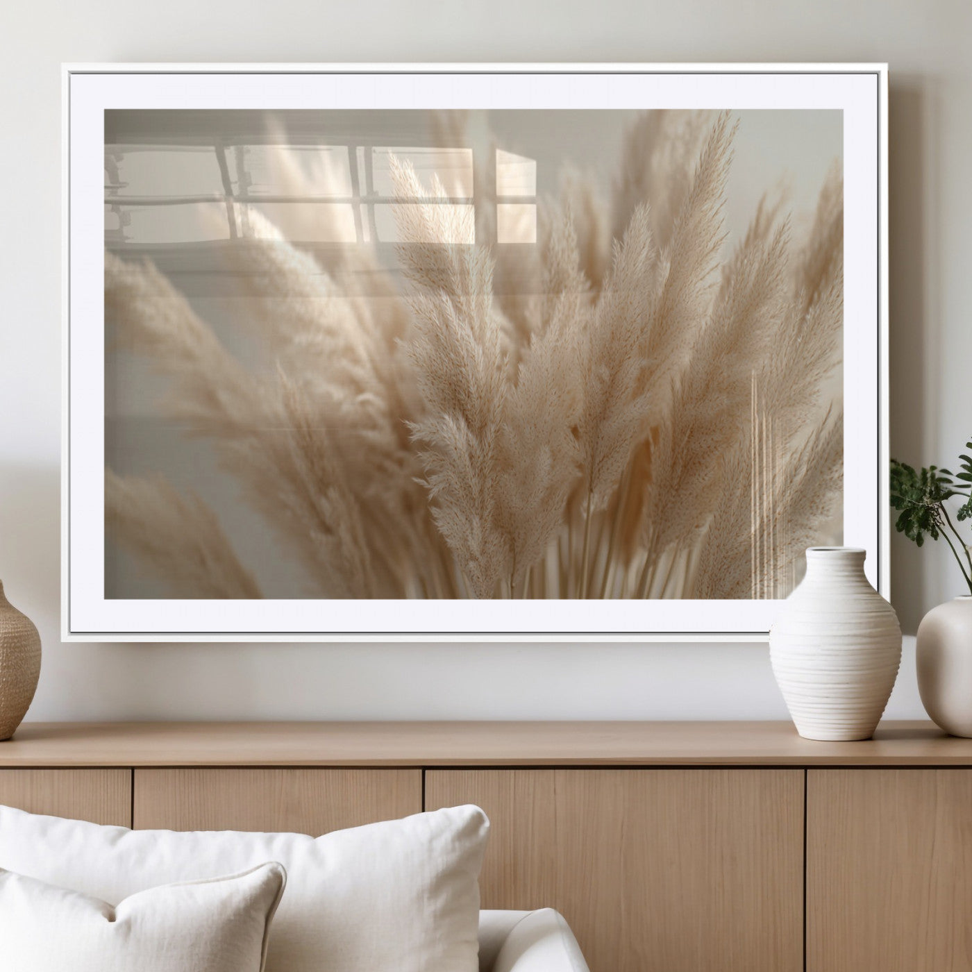 MGC-FP-36x24 - Pampas Grass Canvas Wall Art - Elegant Neutral Decor for Living Room, Boho Minimalist Artwork, Ready