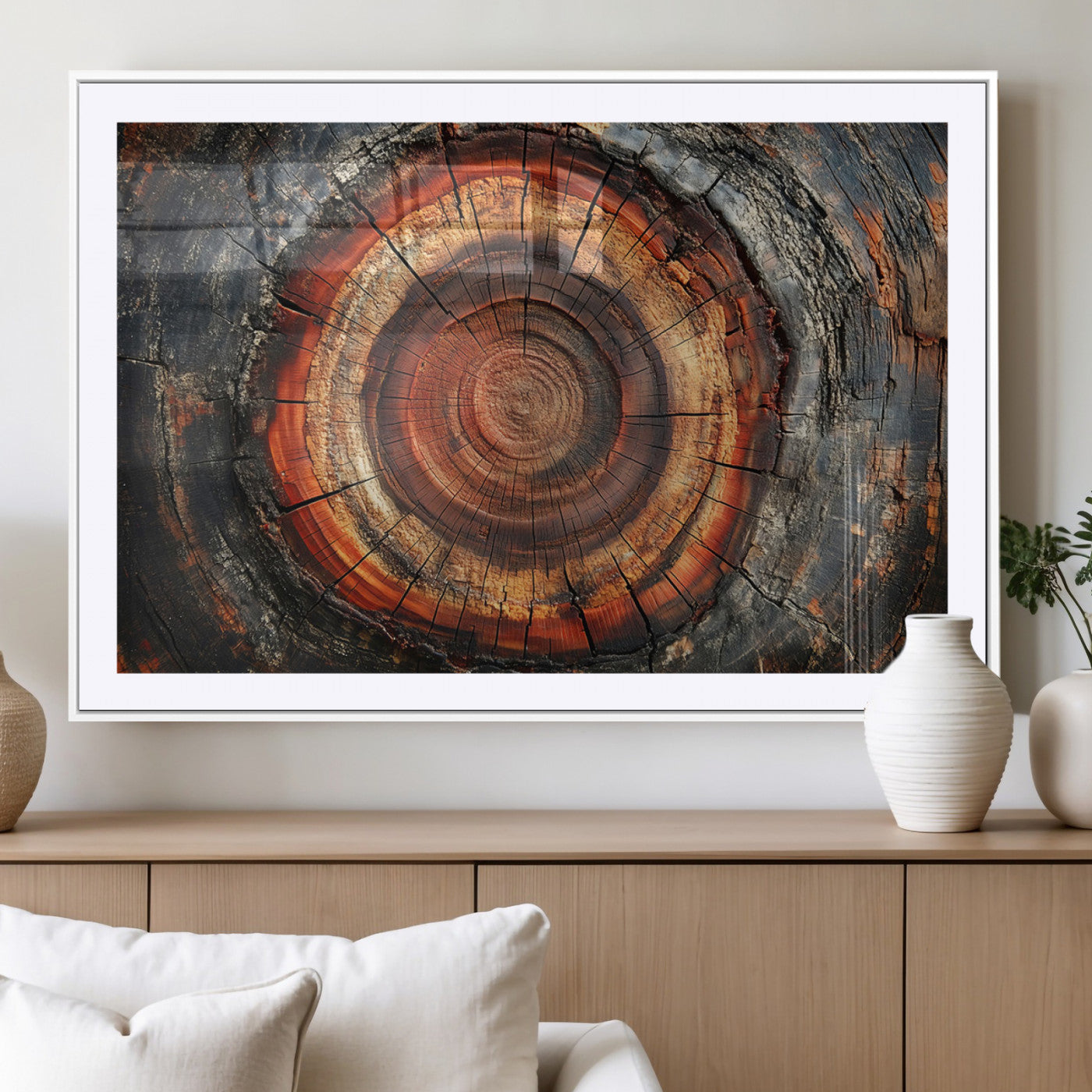MGC-FP-36x24 - Wood Grain Canvas Wall Art - Framed Abstract Tree Ring Framed Wall Art, Wood Grain Canvas Wall