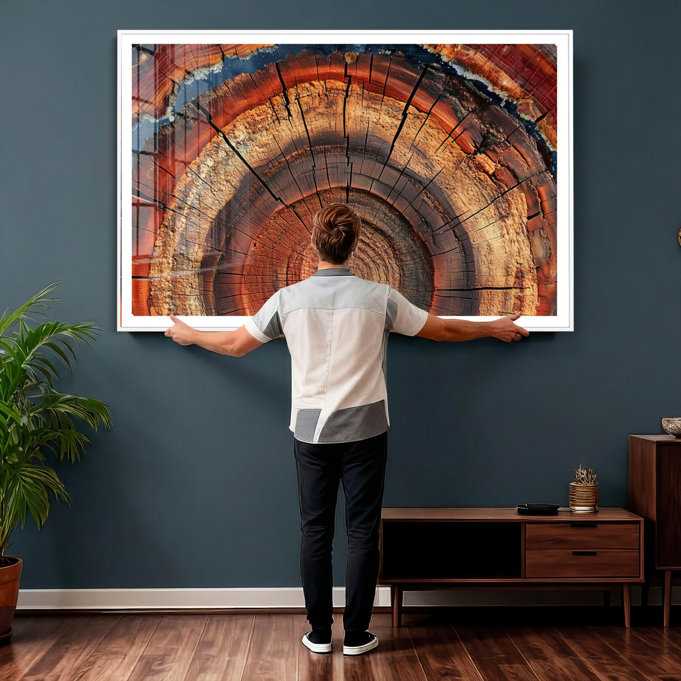28555-MGV-CV-36X24 - Abstract Tree Ring Art Wall Art Canvas Print for Modern Farmhouse Decor, Colorful Tree Ring Wall Decor, Minimalist Home Canvas Art