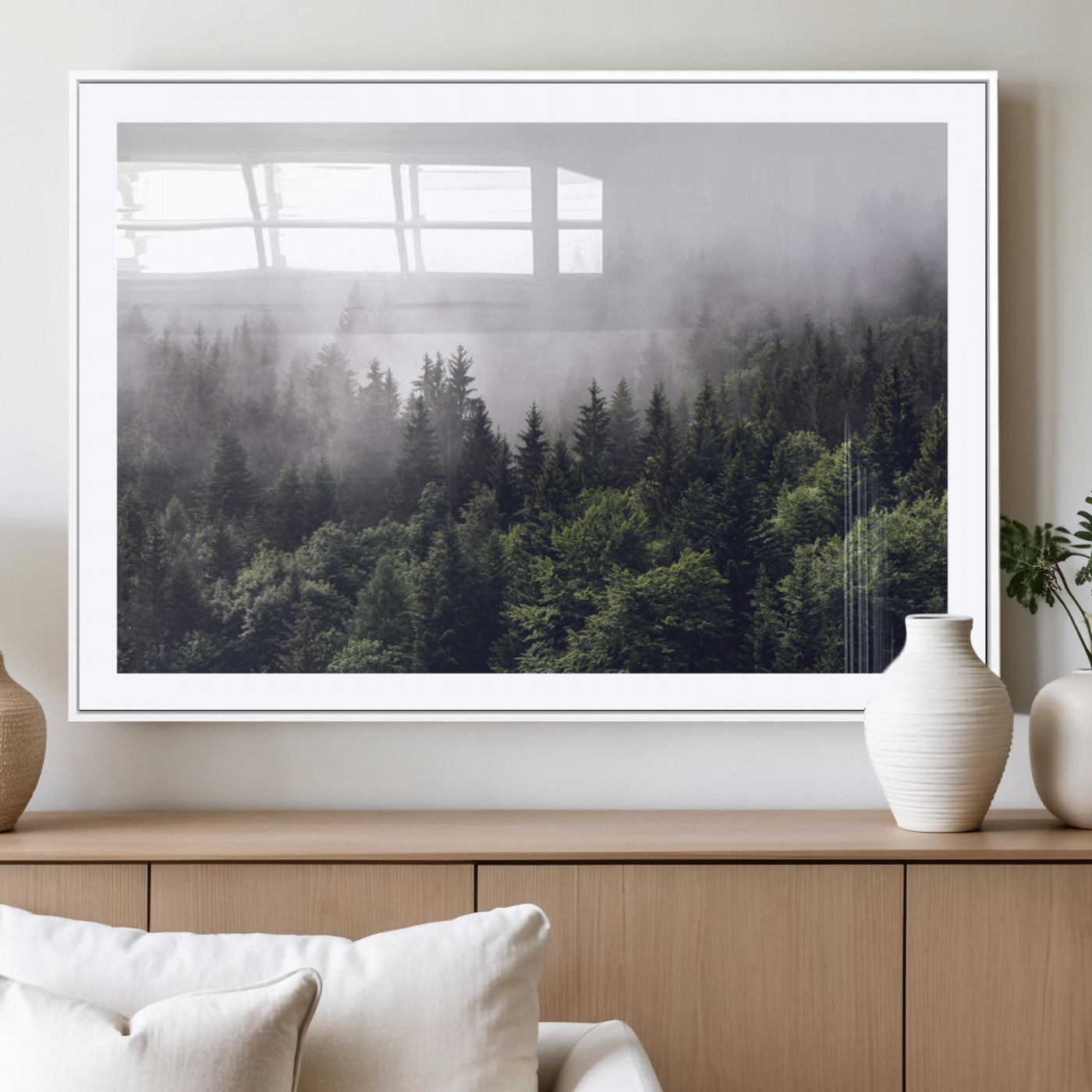 MGC-FP-36x24 - Misty Forest Wall Art | Foggy Forest Canvas Print | Large Nature-Inspired Misty Tree Landscape for