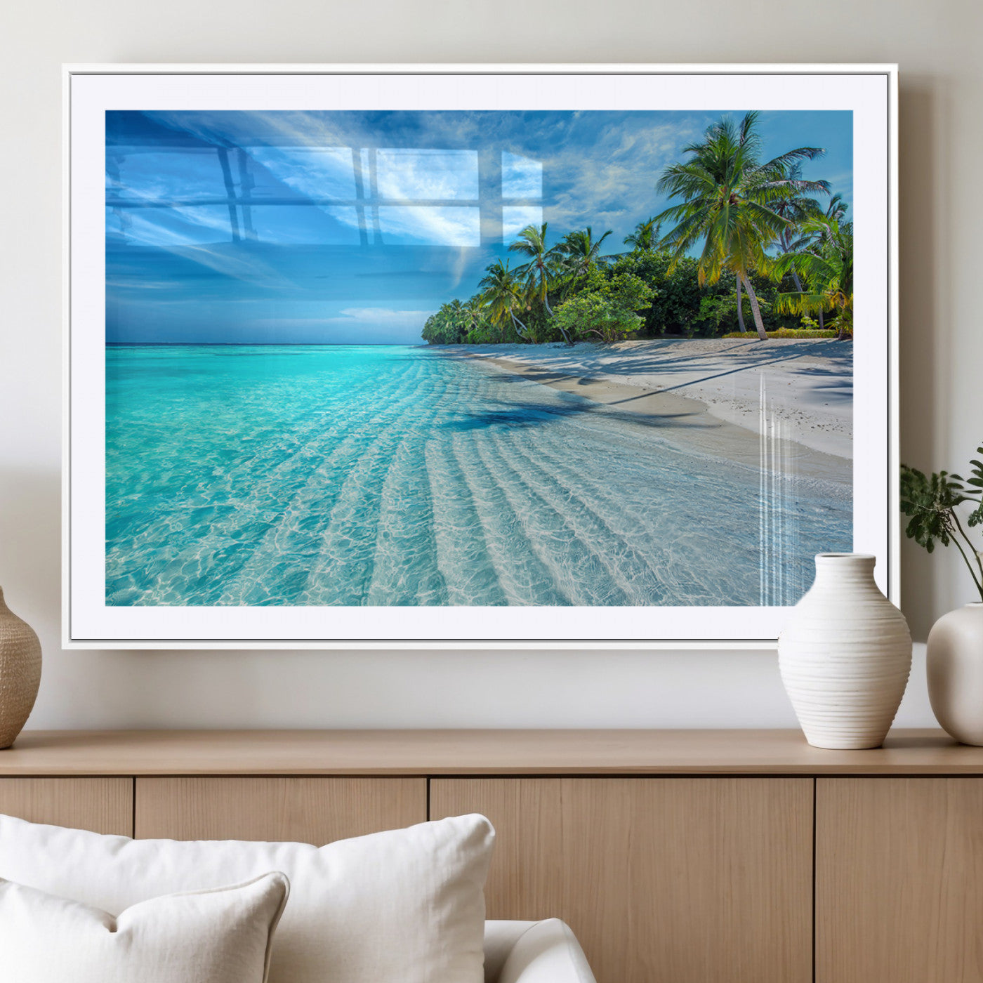 MGC-FP-36x24 - Tropical Beach Wall Art Canvas Print - Serene Ocean Landscape with Crystal Clear Turquoise Water and