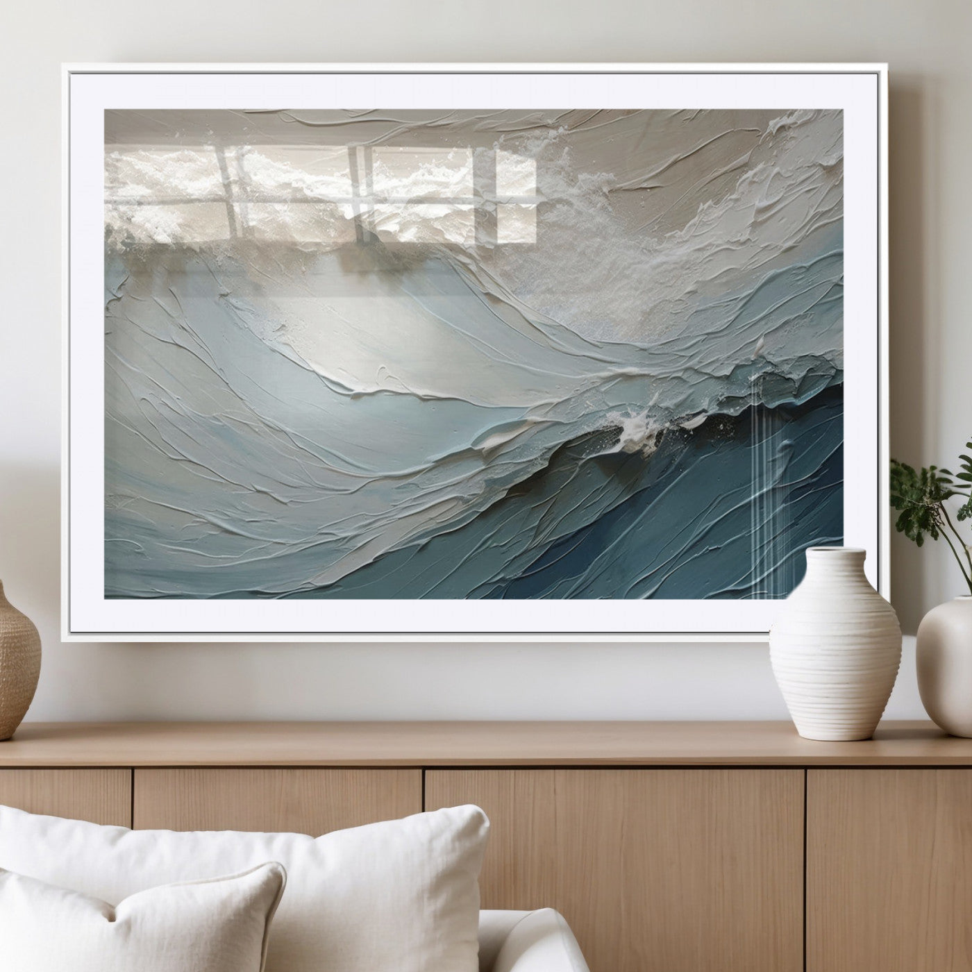 MGC-FP-36x24 - Waves Abstract Wall Art Print, Modern Framed Abstract Canvas Print, Abstract Painting for Living