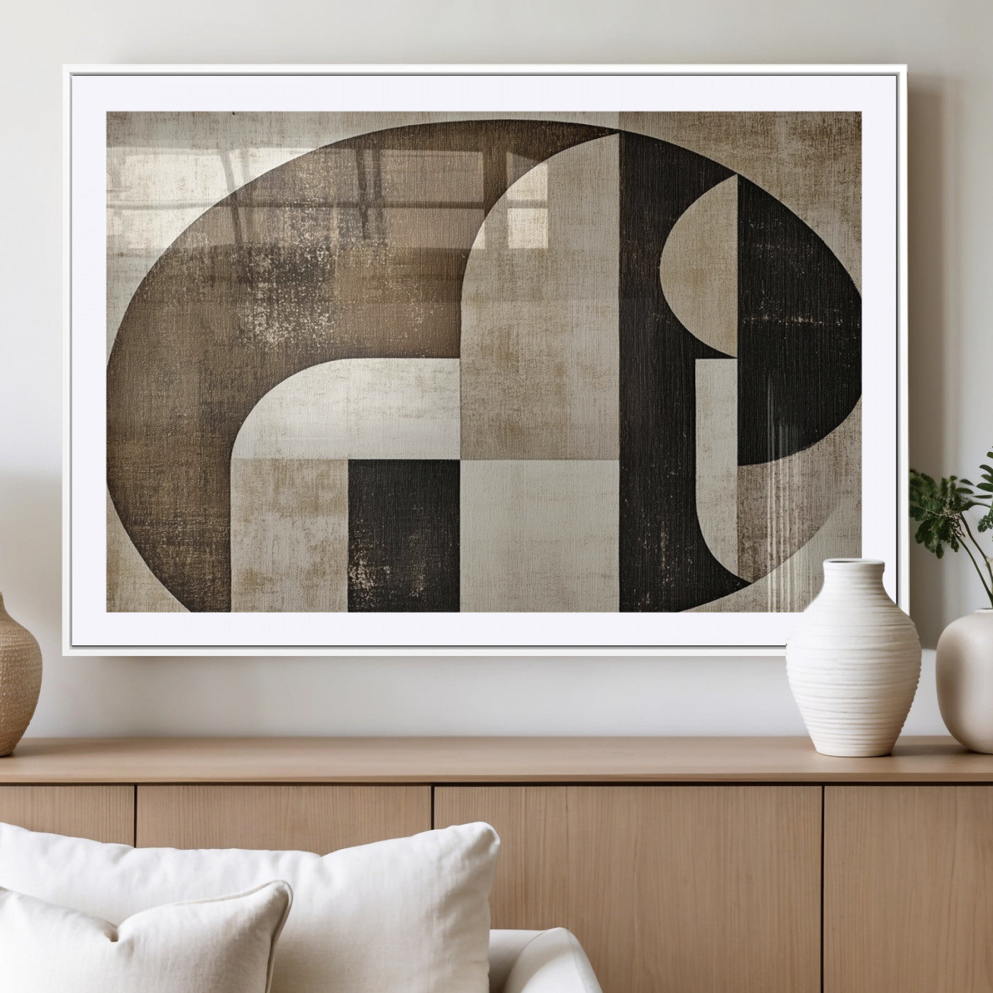 MGC-FP-36x24 - Wabi Sabi Abstract Wall Art | Geometric Modern Minimalist Canvas Print with Neutral Mid Century Art