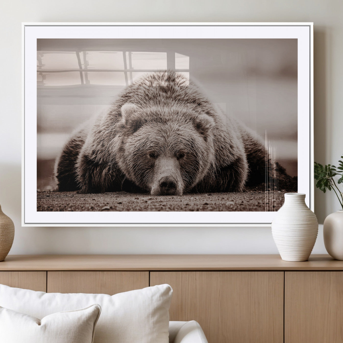 MGC-FP-36x24 - Grizzly Bear Wall Art Print - Bear Canvas Wall Art - Rustic Bear Portrait Canvas Print for Cabin